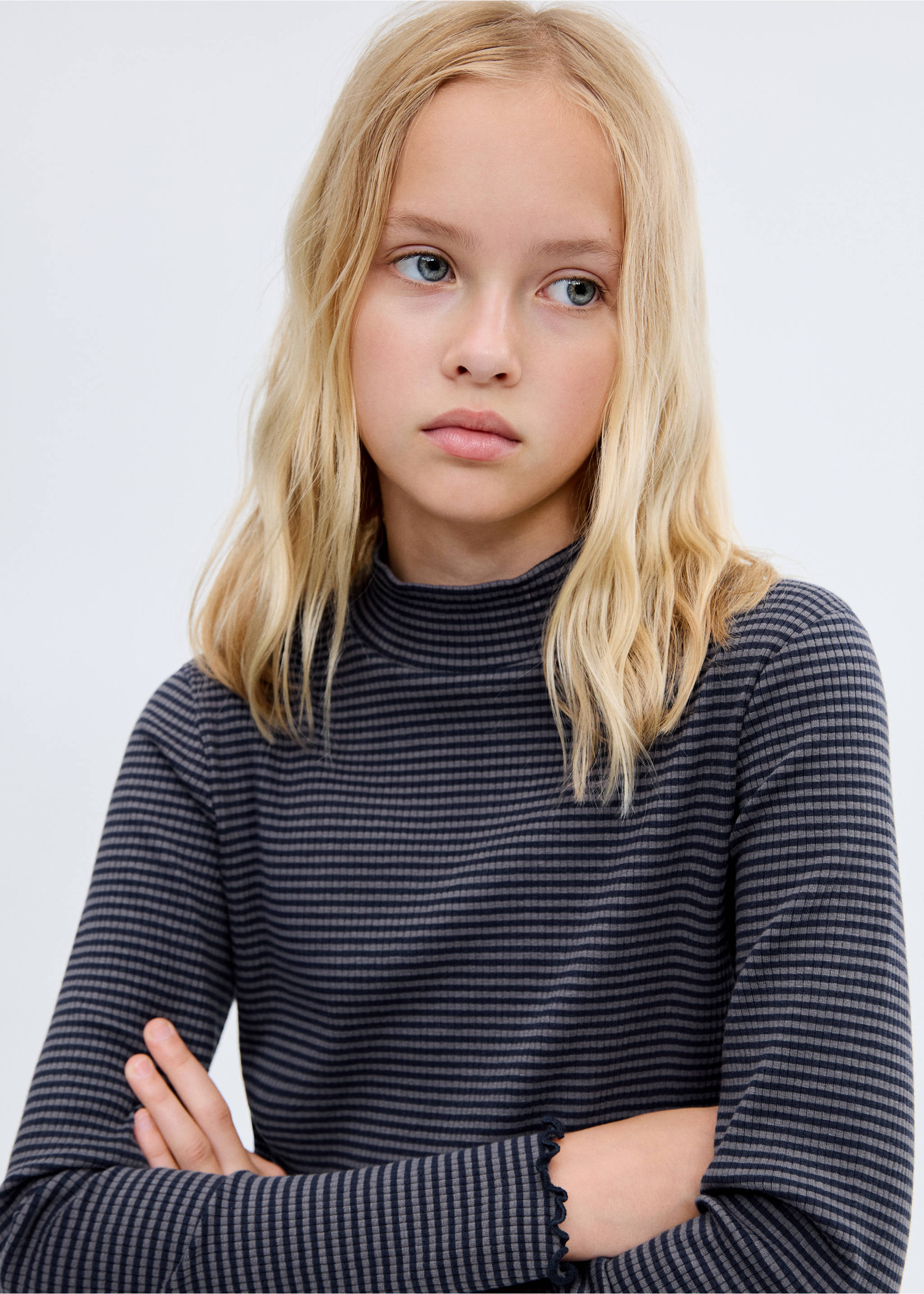 Scalloped hem striped t-shirt - Medium plane, Navy. Ref: 17016339-00.