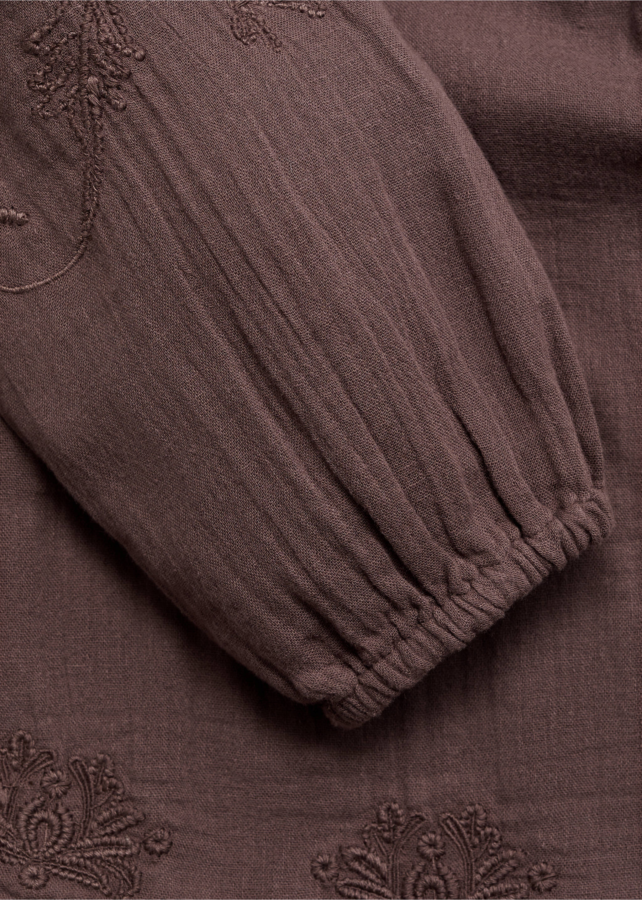 Ruffled embroidered blouse - Details of the article 0, Brown. Ref: 17016340-00.