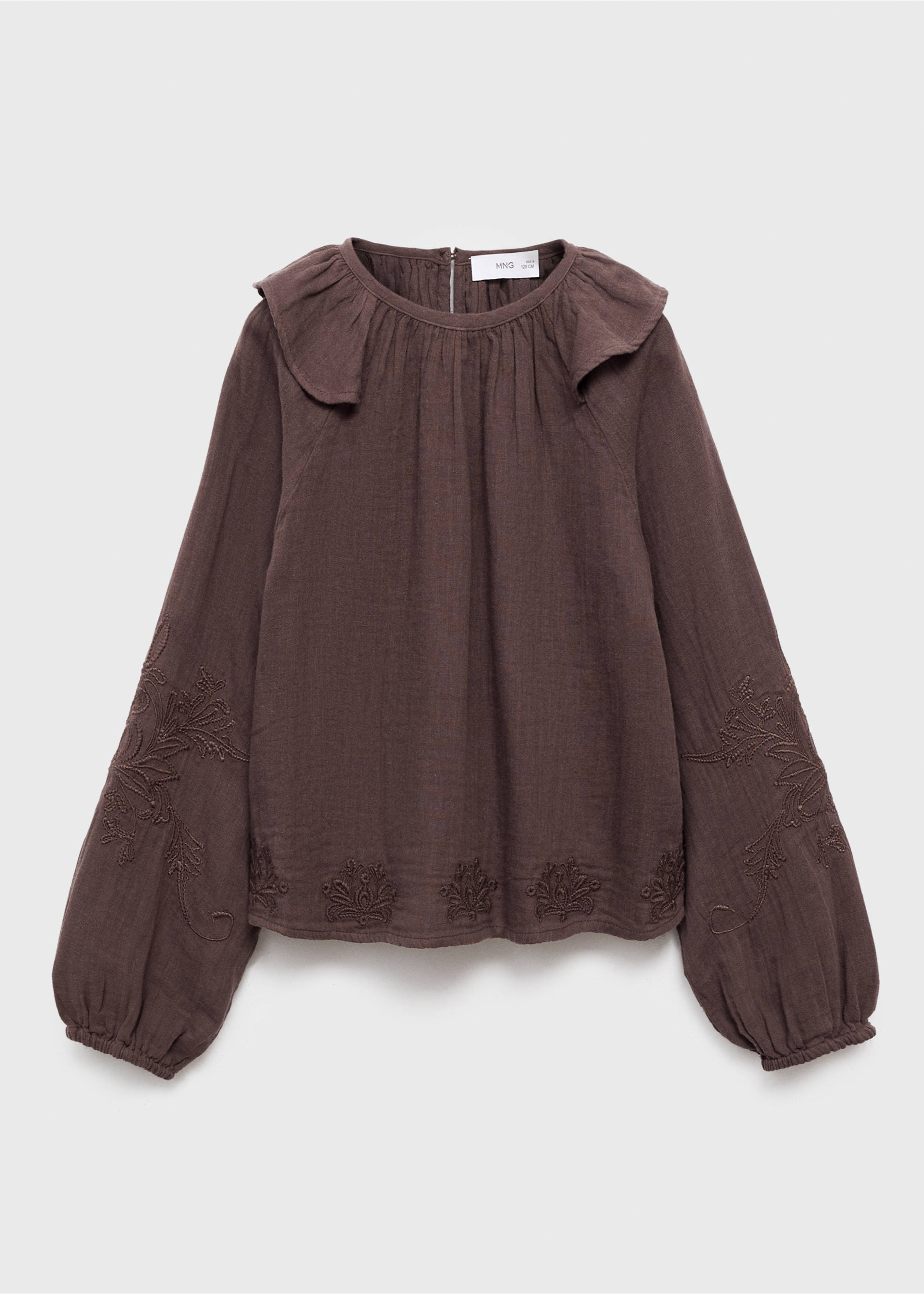 Ruffled embroidered blouse - Article without model, Brown. Ref: 17016340-00.