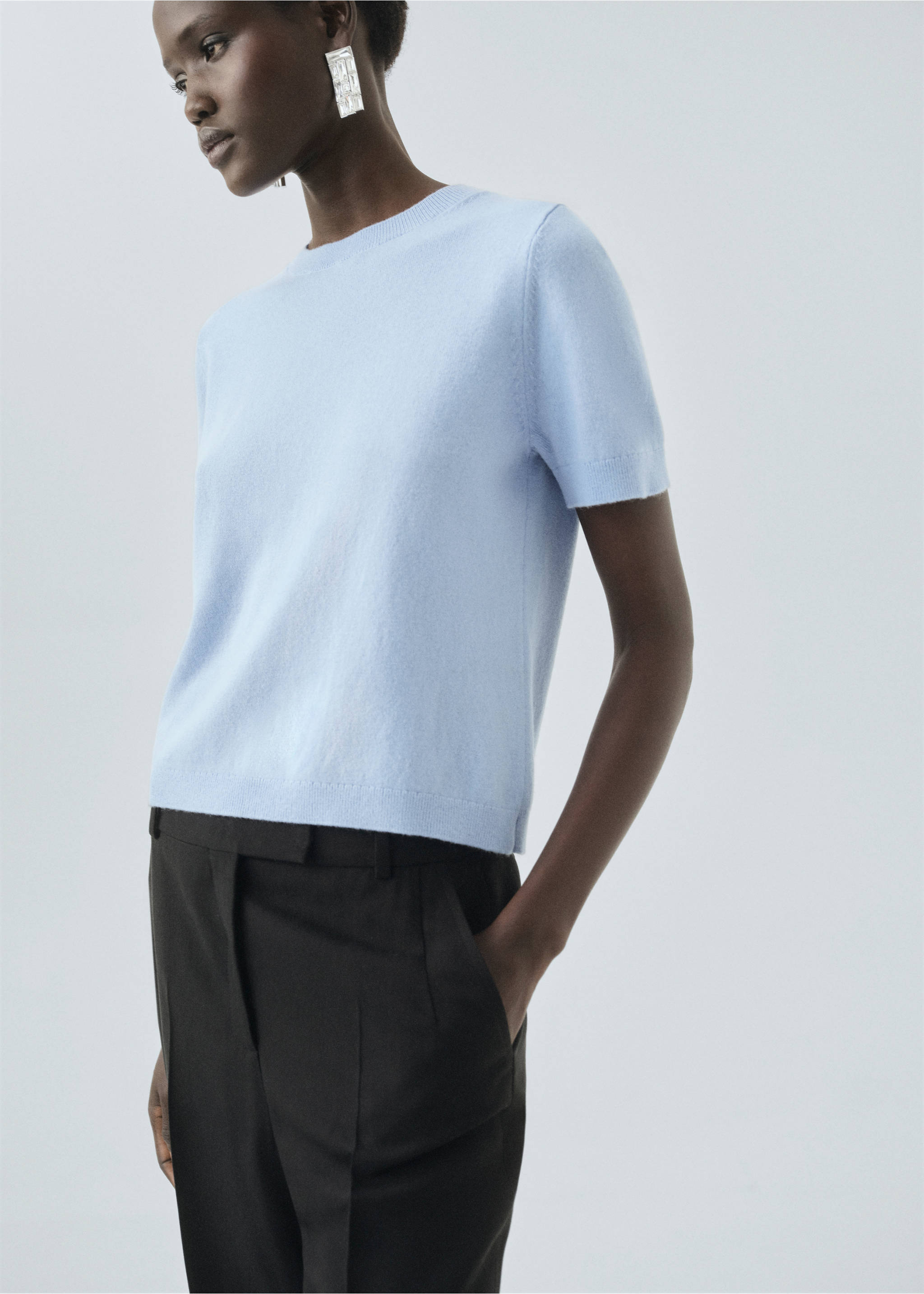 Short-sleeved wool sweater - Medium plane, Sky Blue. Ref: 17016357-00.
