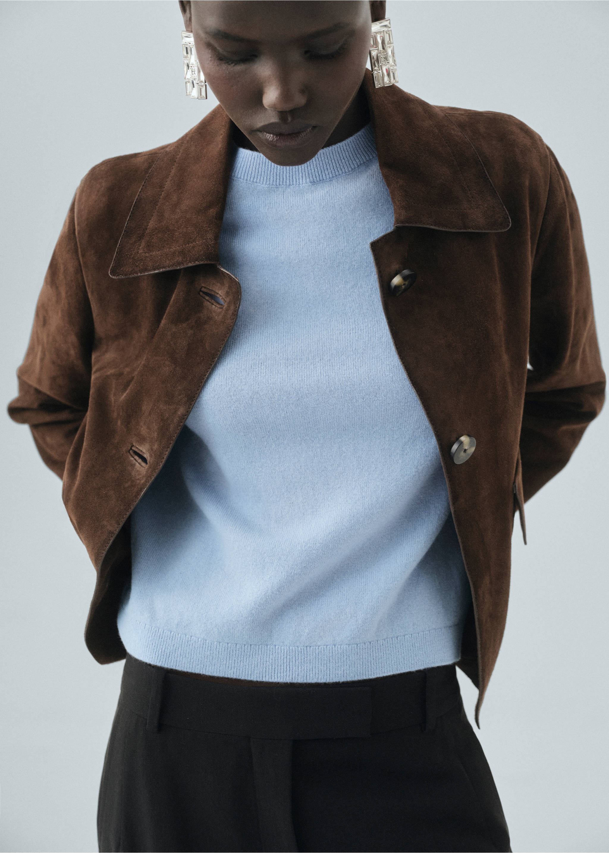 Short-sleeved wool sweater - Details of the article 2, Sky Blue. Ref: 17016357-00.