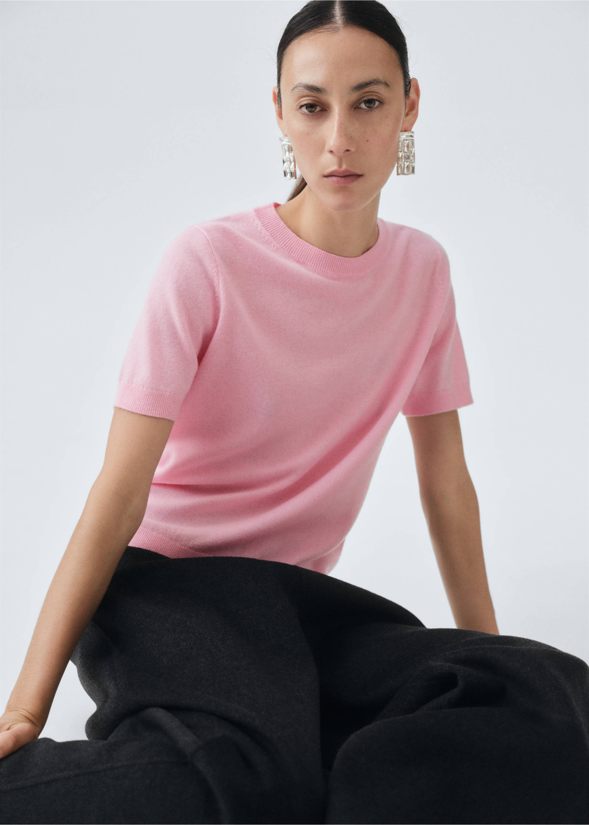 Short-sleeved wool sweater - Details of the article 2, Pink. Ref: 17016357-00.