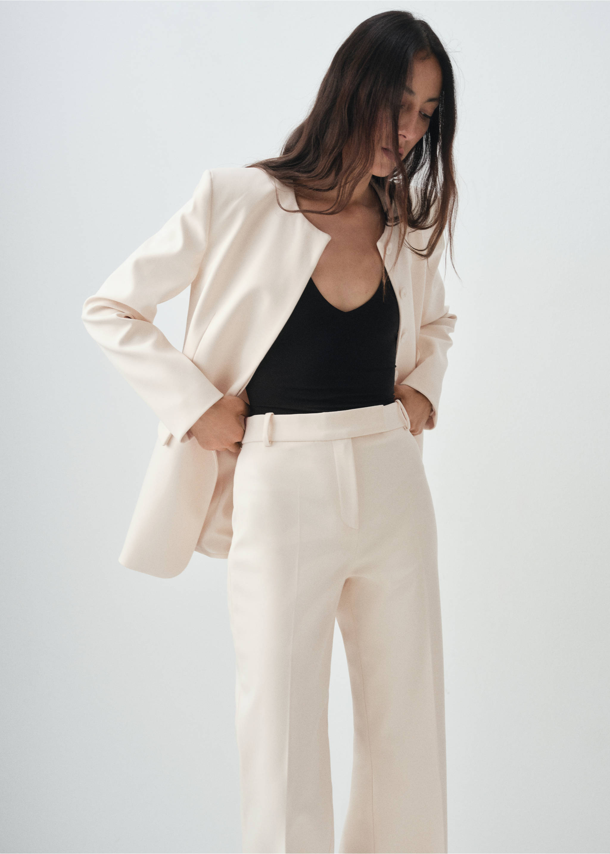 Flared suit trousers - Details of the article 1, Ecru. Ref: 17016361-00.