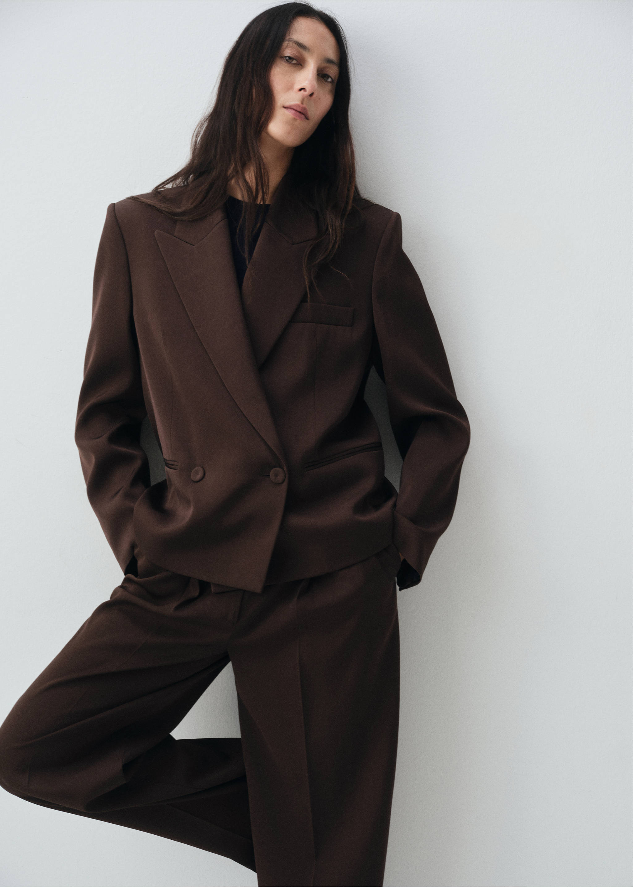 Double-breasted suit blazer - Medium plane, Chocolate. Ref: 17016364-00.