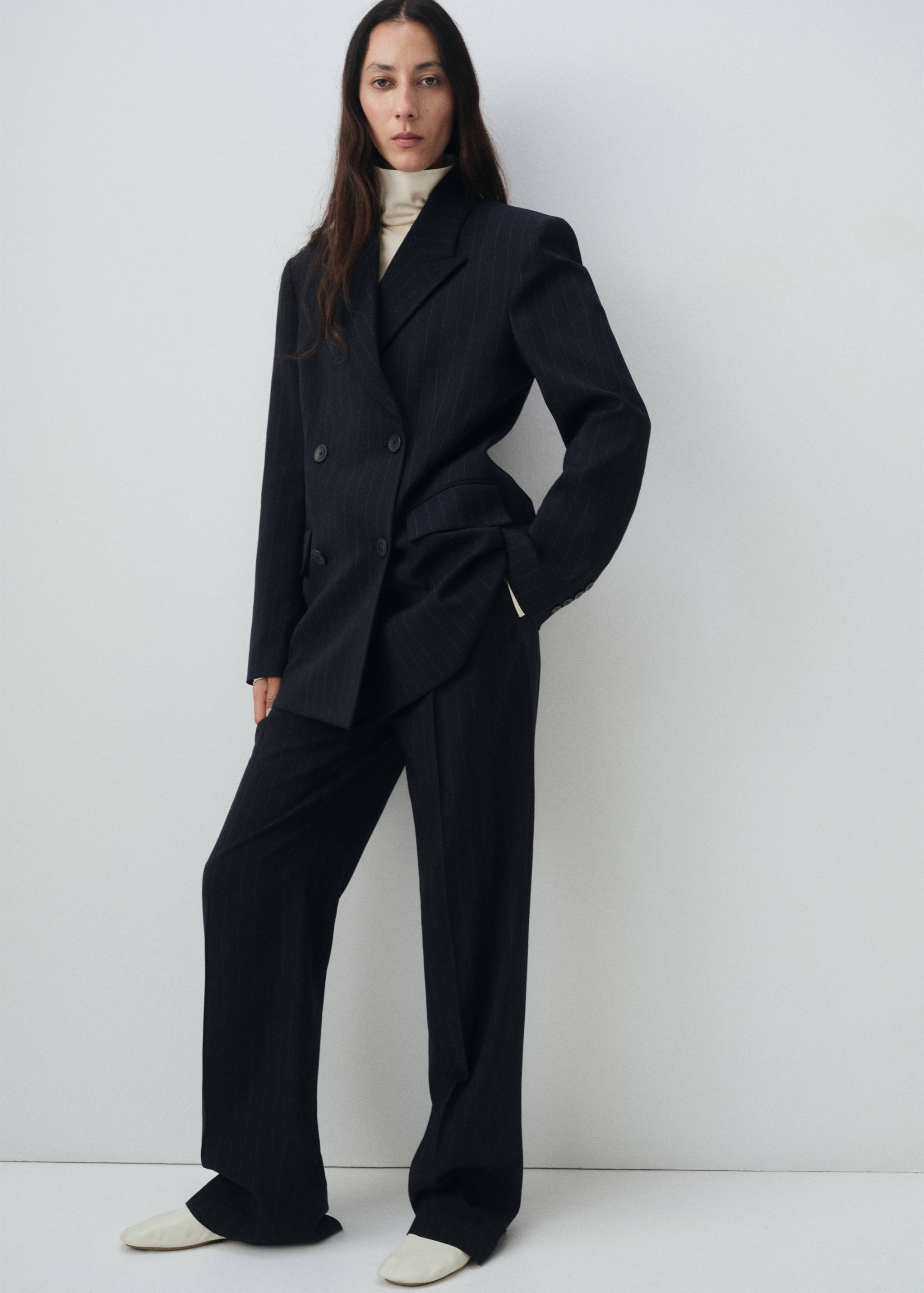 Double-breasted pinstripe suit jacket - General plane