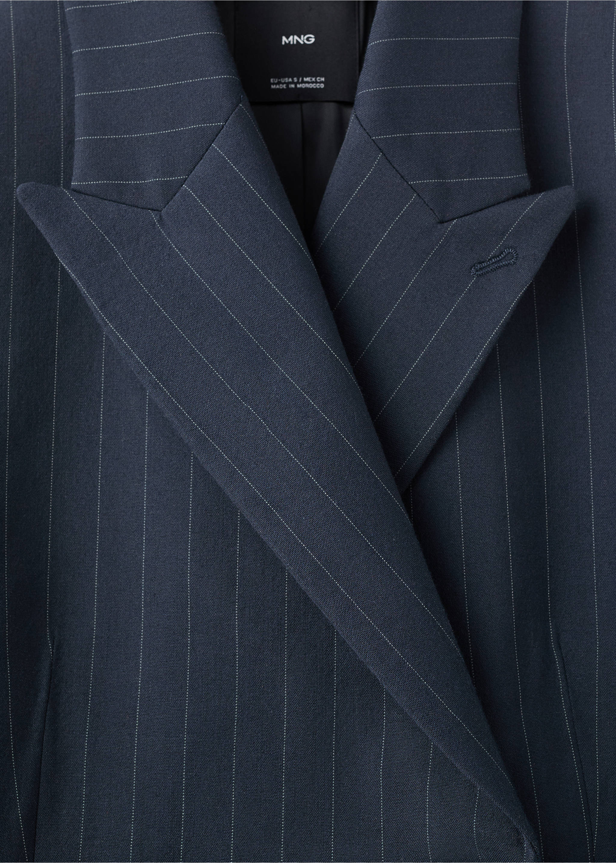 Double-breasted pinstripe suit jacket - Details of the article 8, Navy. Ref: 17016366-00.