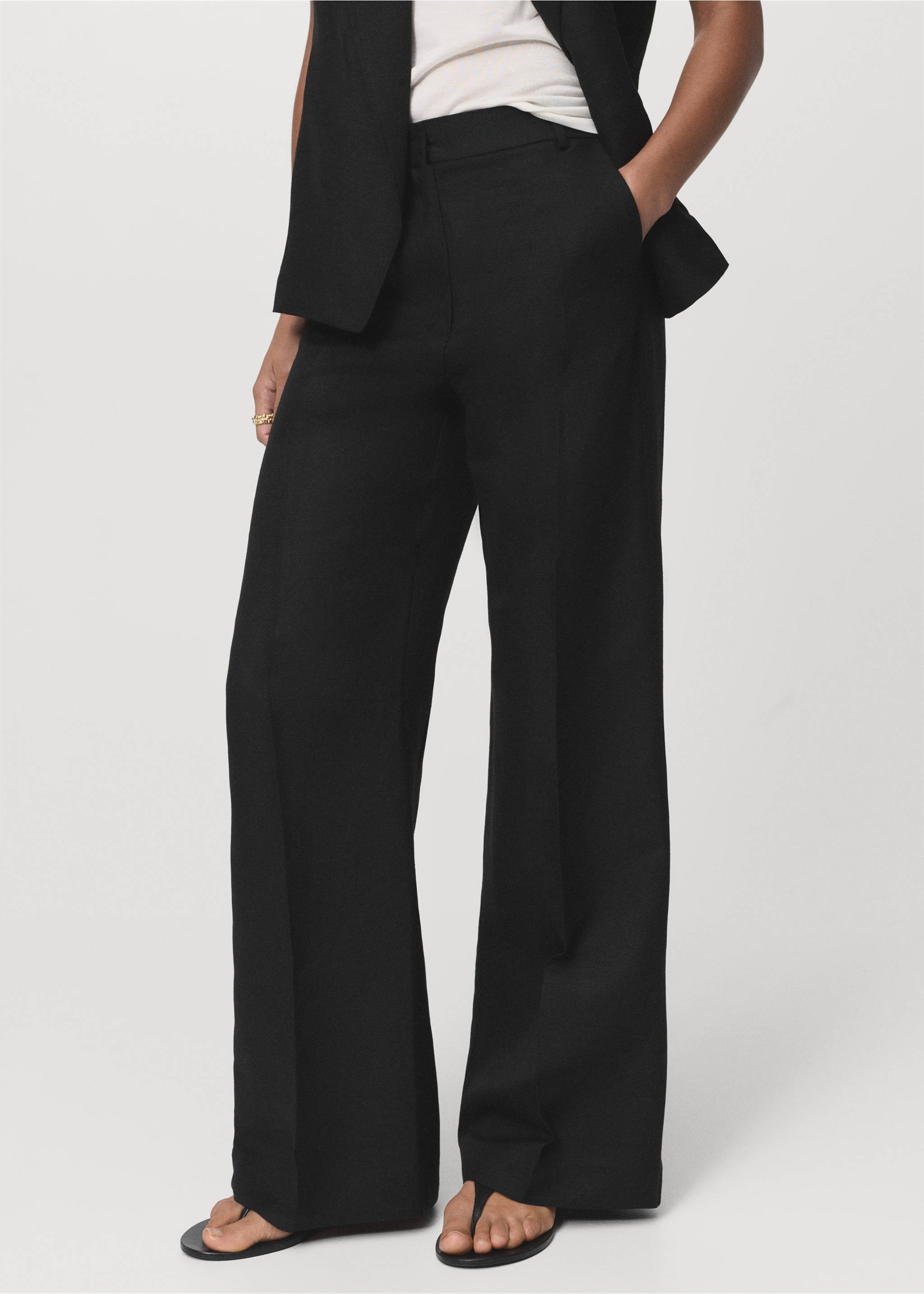 Straight-fit linen suit trousers - Medium plane, Black. Ref: 17016736-00.