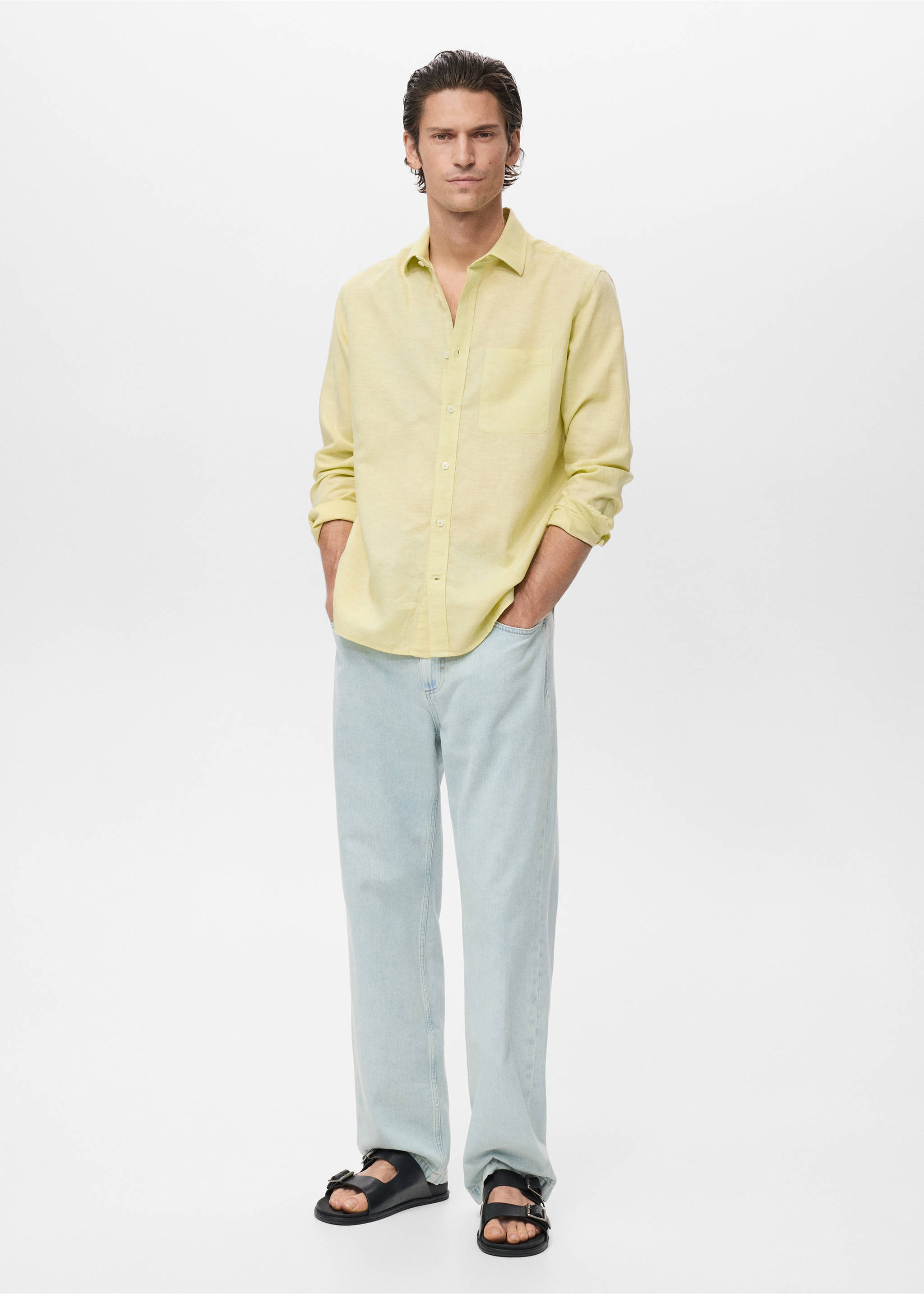 Pocket linen shirt - General plane, Neon Yellow. Ref: 17016743-00.