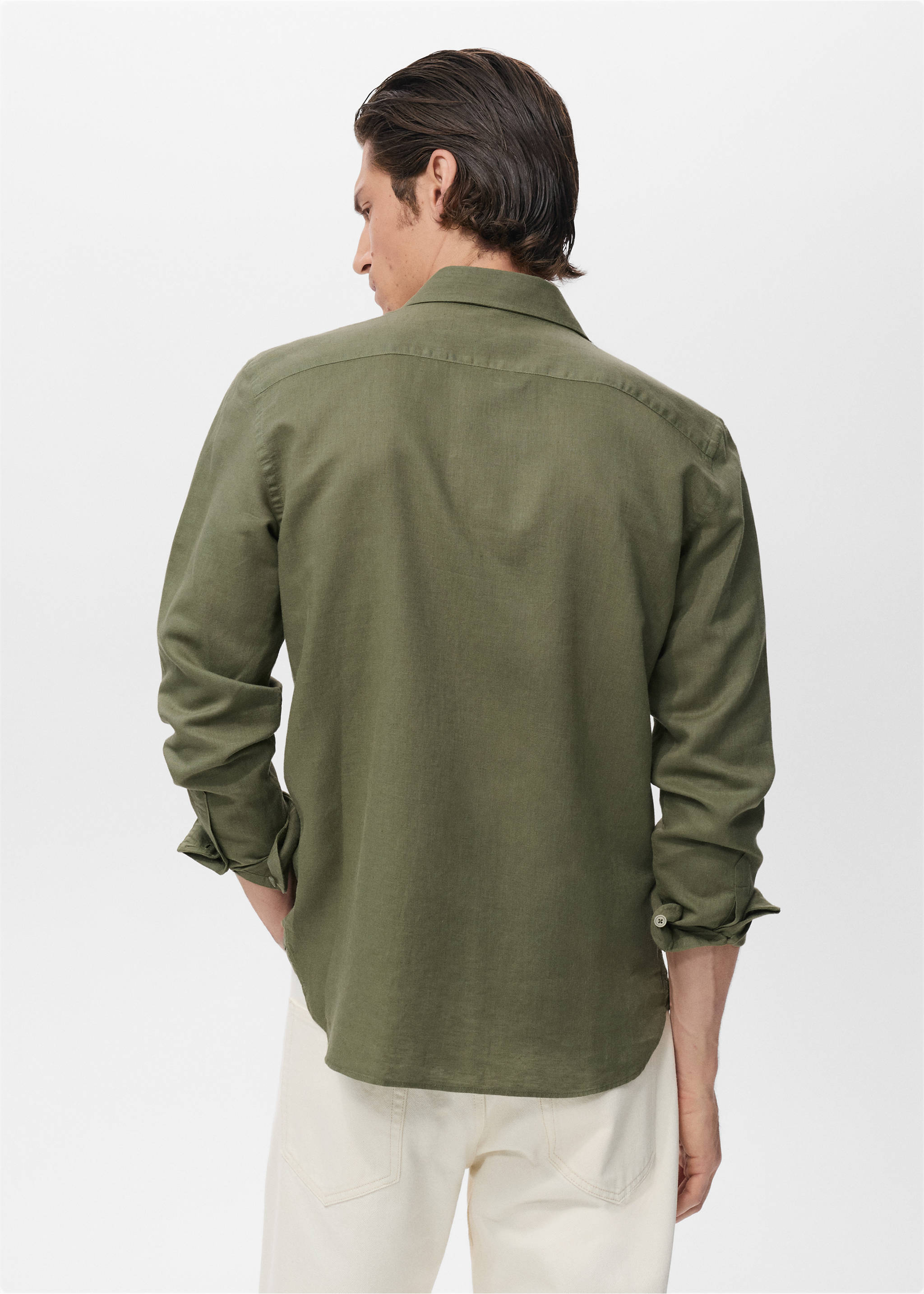 Pocket linen shirt - Reverse of the article, Dark Green. Ref: 17016743-00.