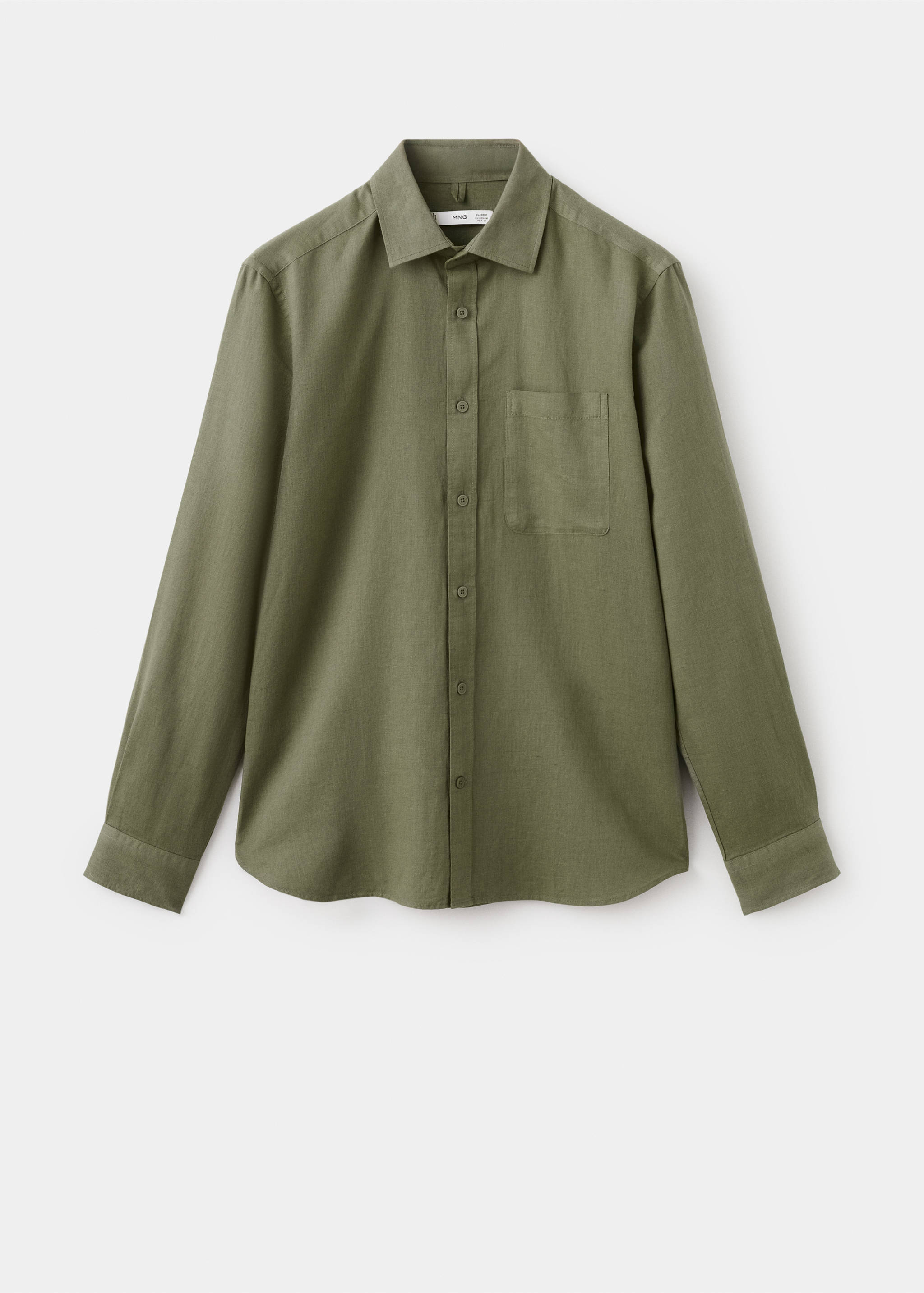 Pocket linen shirt - Article without model, Dark Green. Ref: 17016743-00.