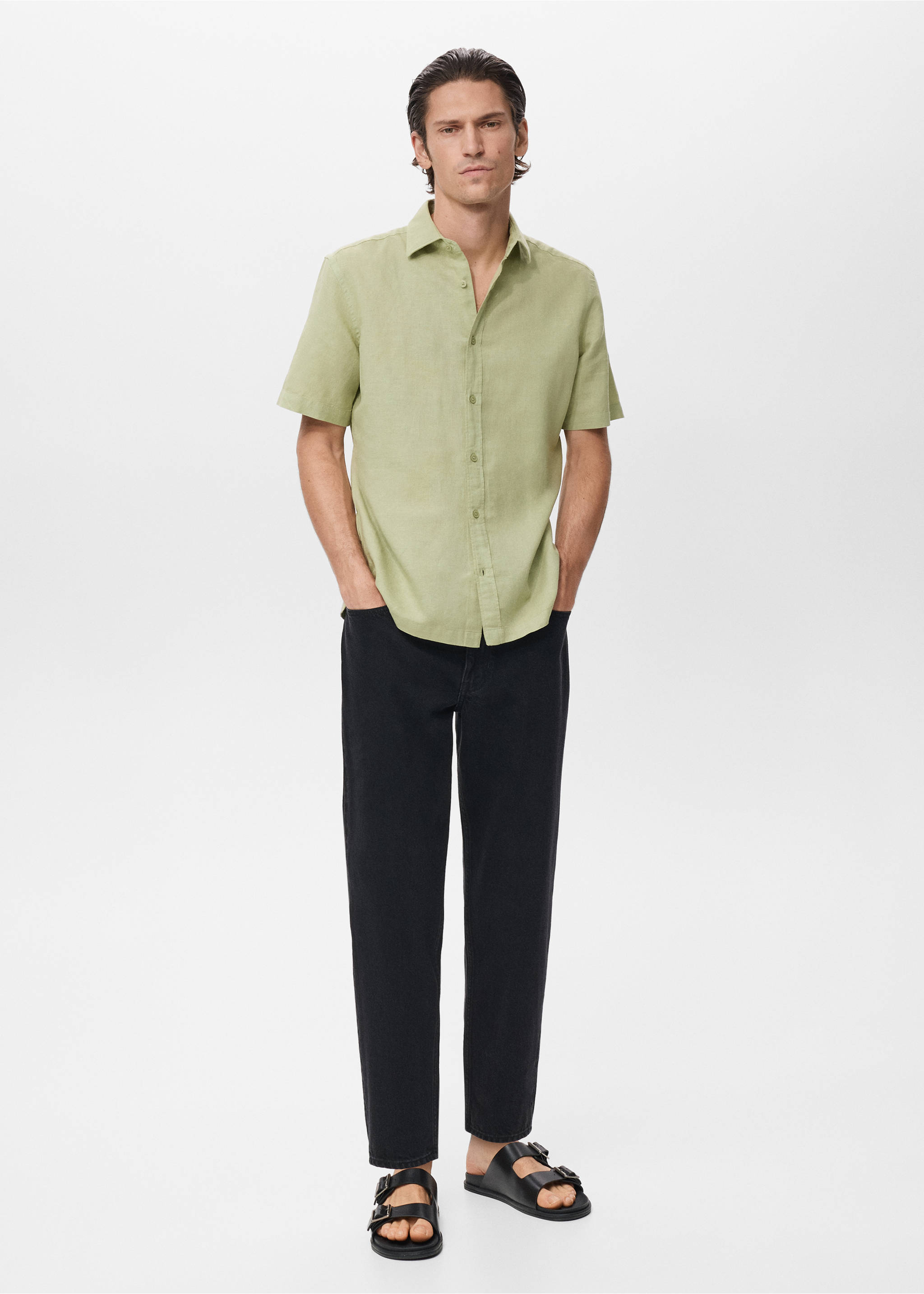 Short sleeve linen-blend shirt - General plane, Green Apple. Ref: 17016744-00.