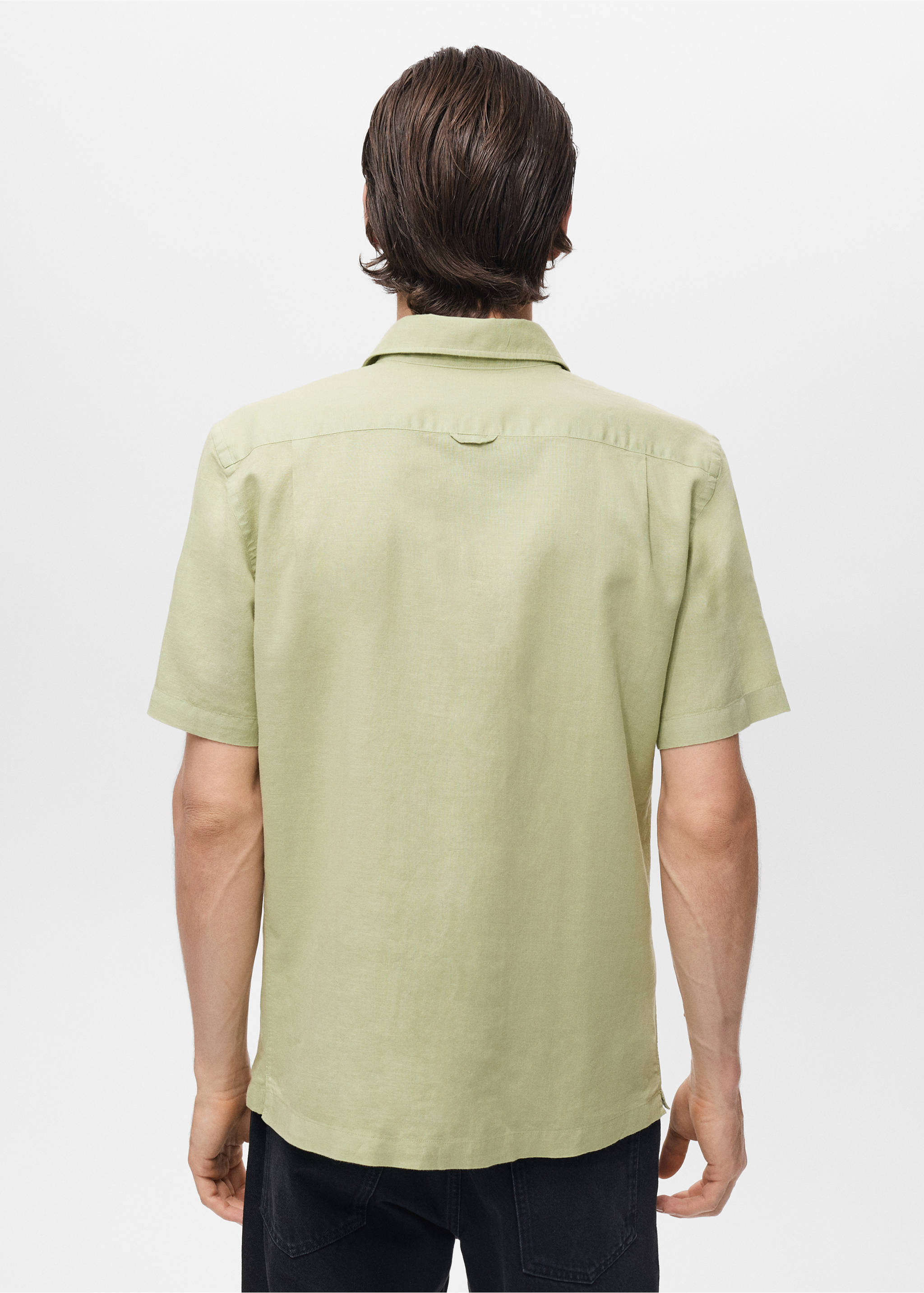Short sleeve linen-blend shirt - Reverse of the article, Green Apple. Ref: 17016744-00.
