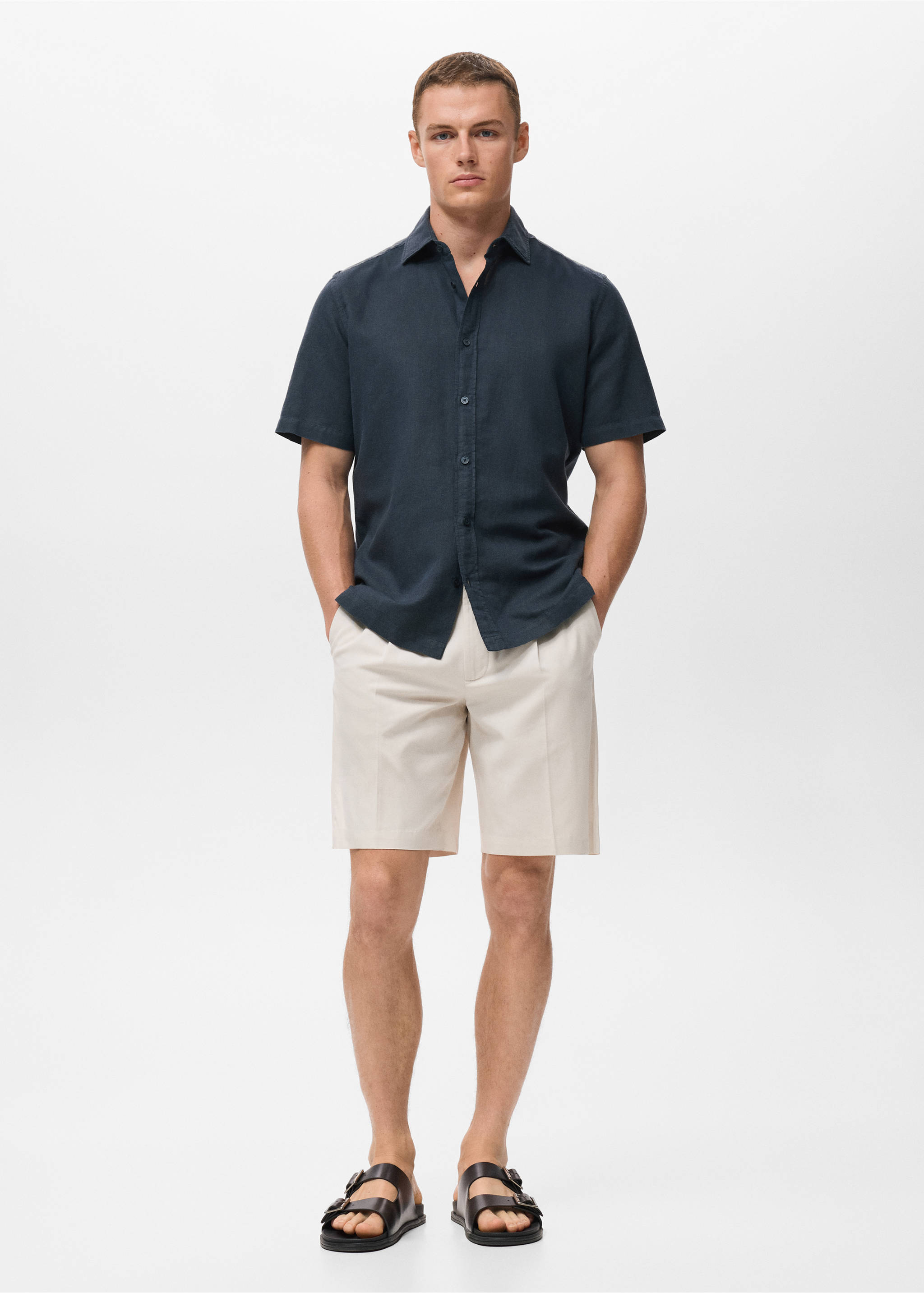 Short sleeve linen-blend shirt - General plane, Navy. Ref: 17016744-00.