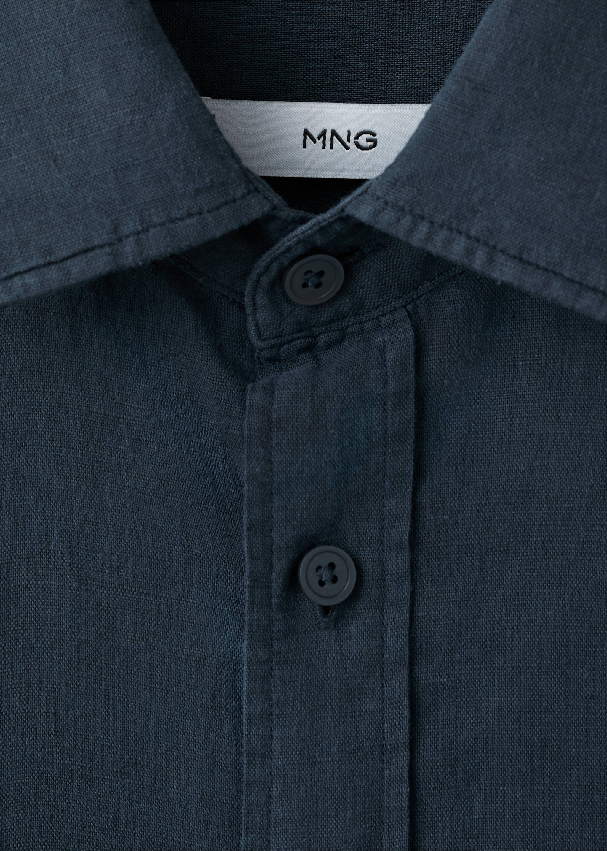 Short sleeve linen-blend shirt - Details of the article 8, Navy. Ref: 17016744-00.