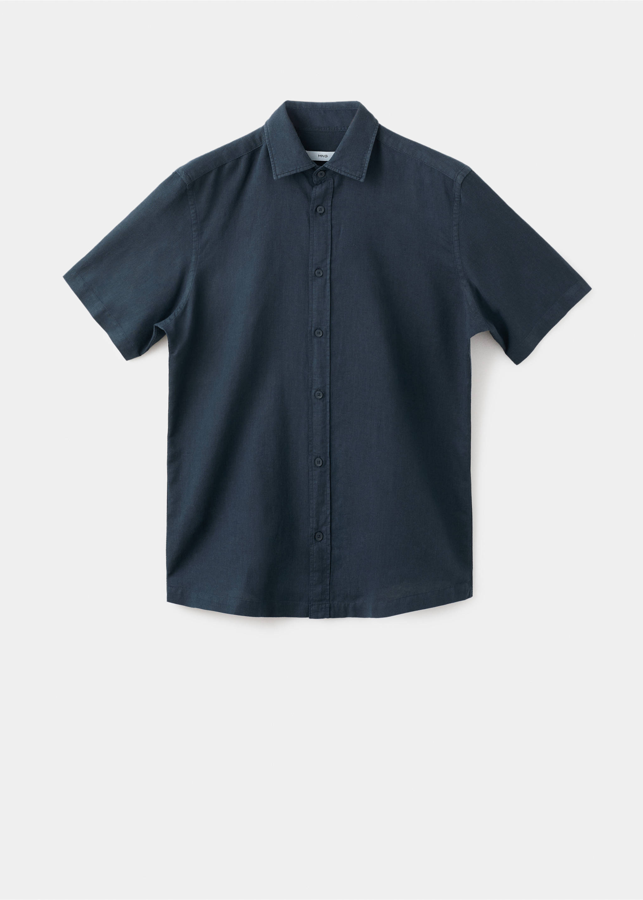 Short sleeve linen-blend shirt - Article without model, Navy. Ref: 17016744-00.