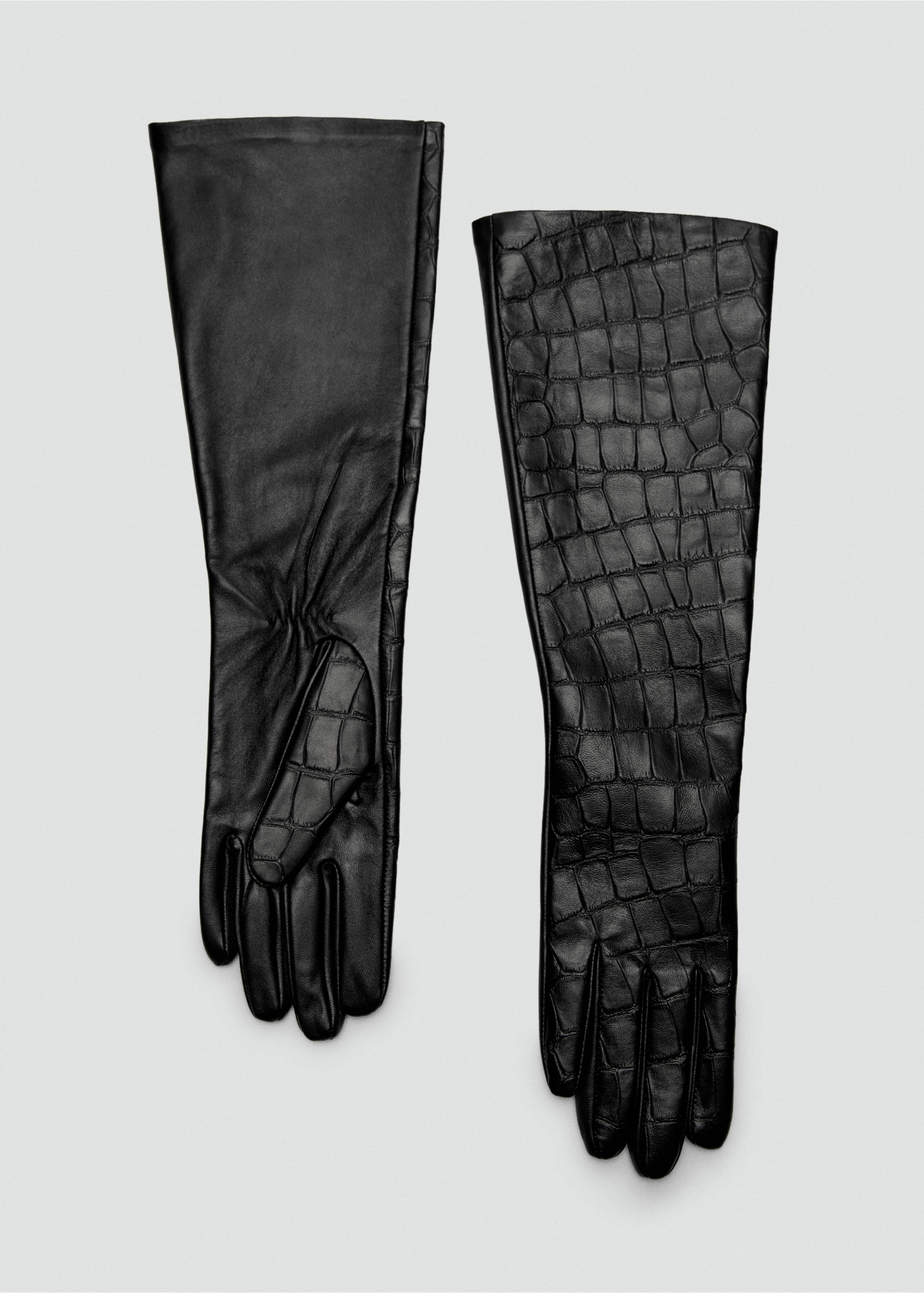 Lange Handschuhe aus Leder mit Krokodil-Effekt - Artikel ohne Model, Schwarz. Ref: 17017773-00.