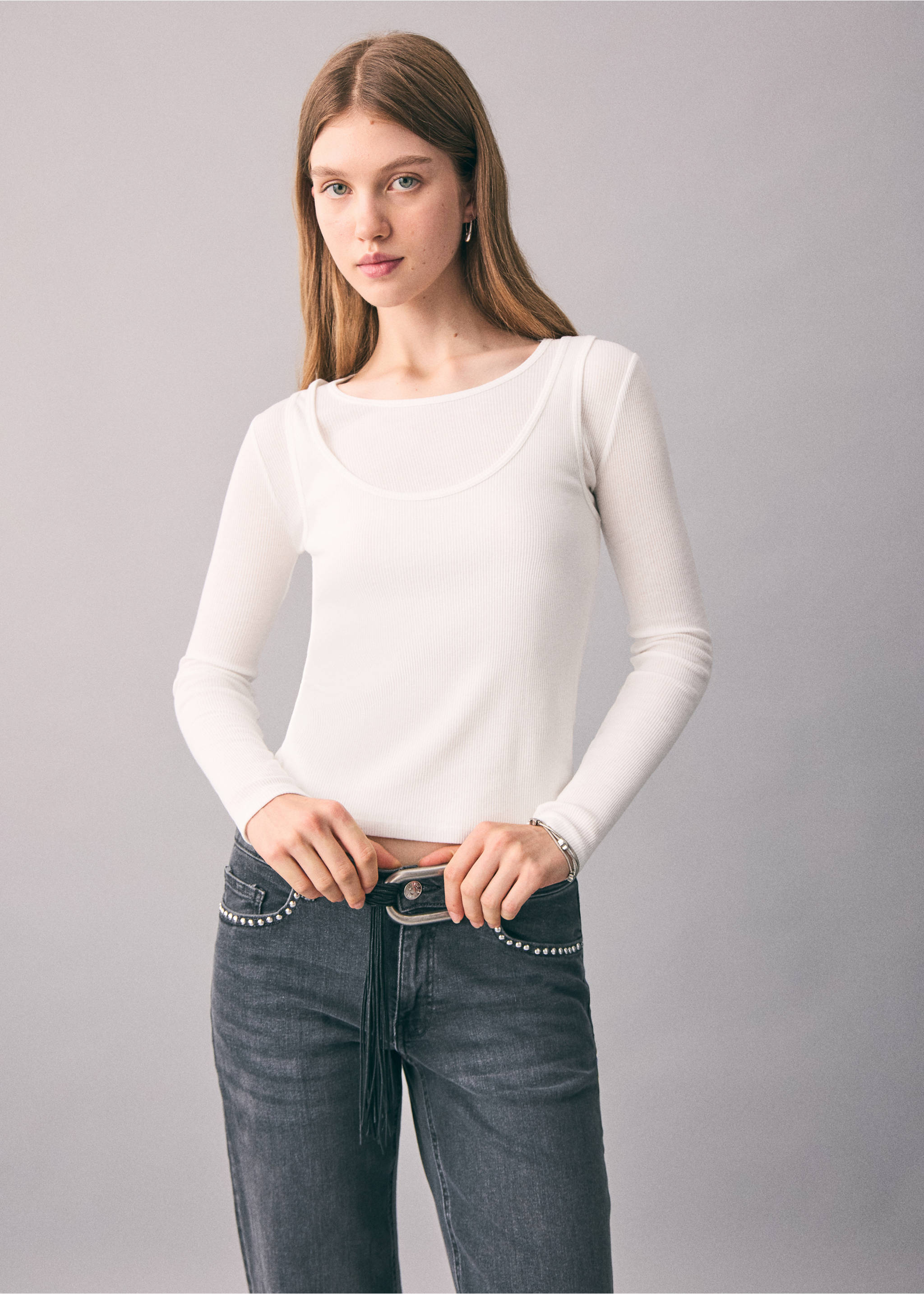 Double-layered T-shirt - Medium plane, Off White. Ref: 17017778-00.
