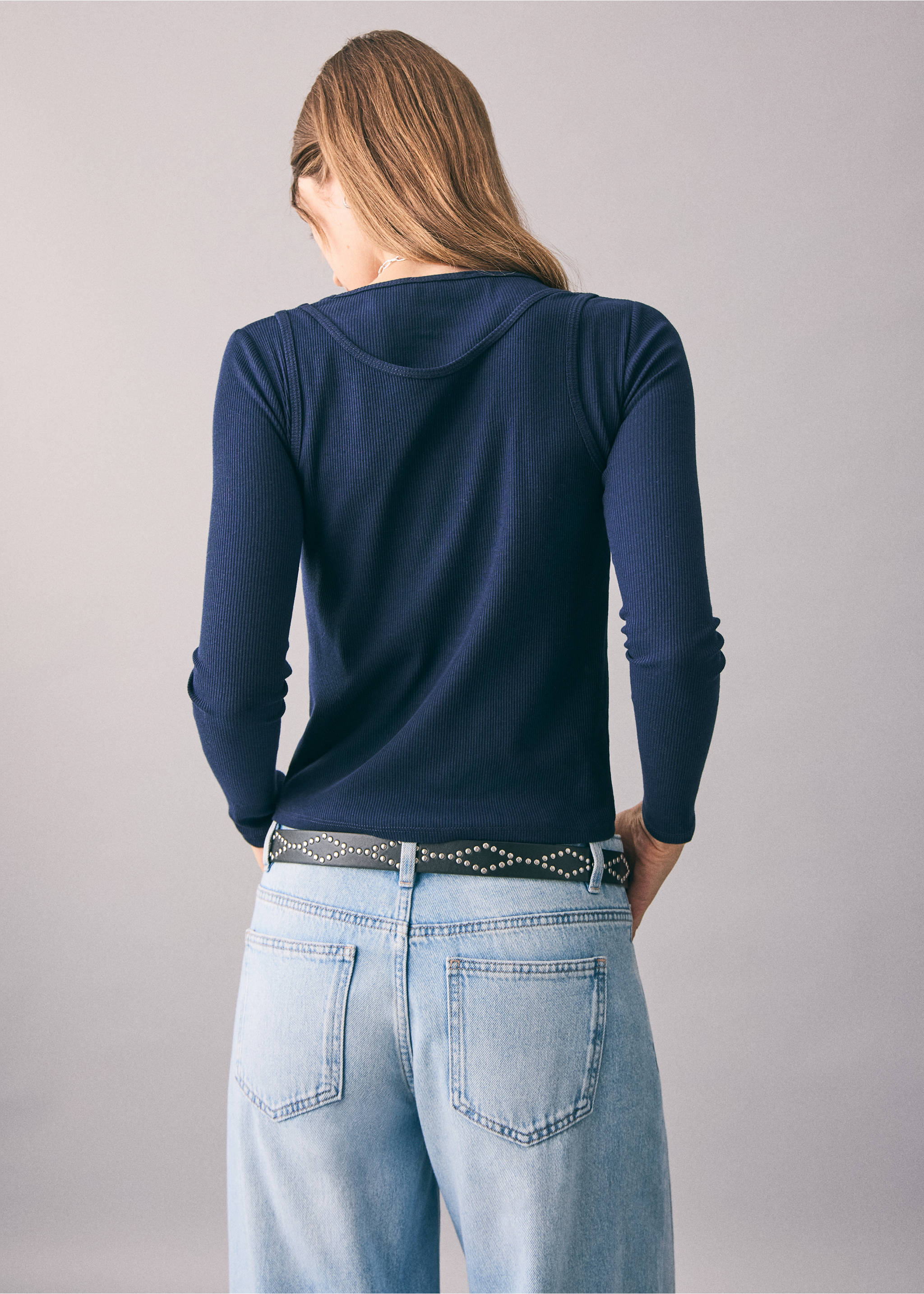 Double-layered T-shirt - Reverse of the article, Navy. Ref: 17017778-00.
