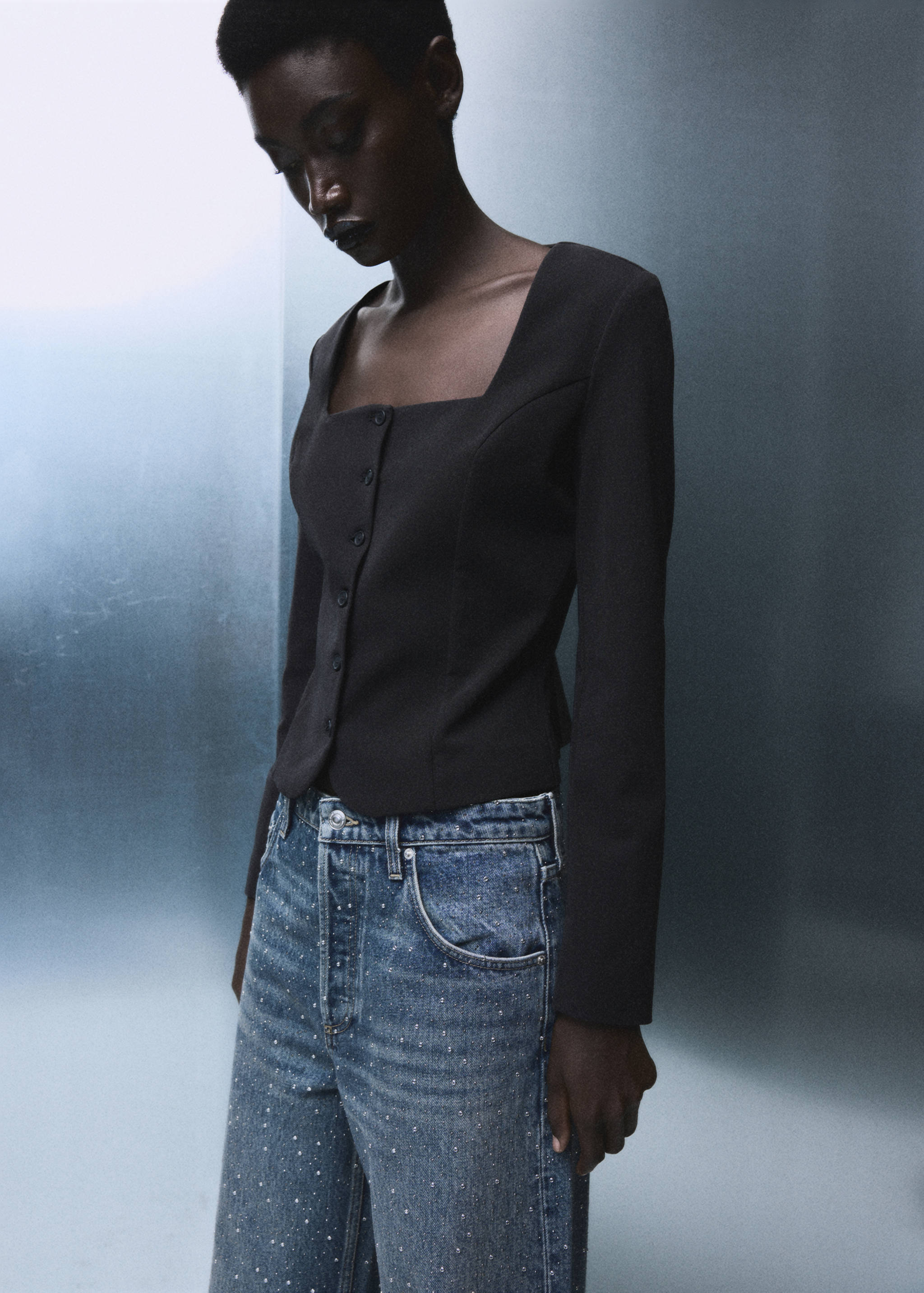 Wide leg jeans with rhinestones - Details of the article 1