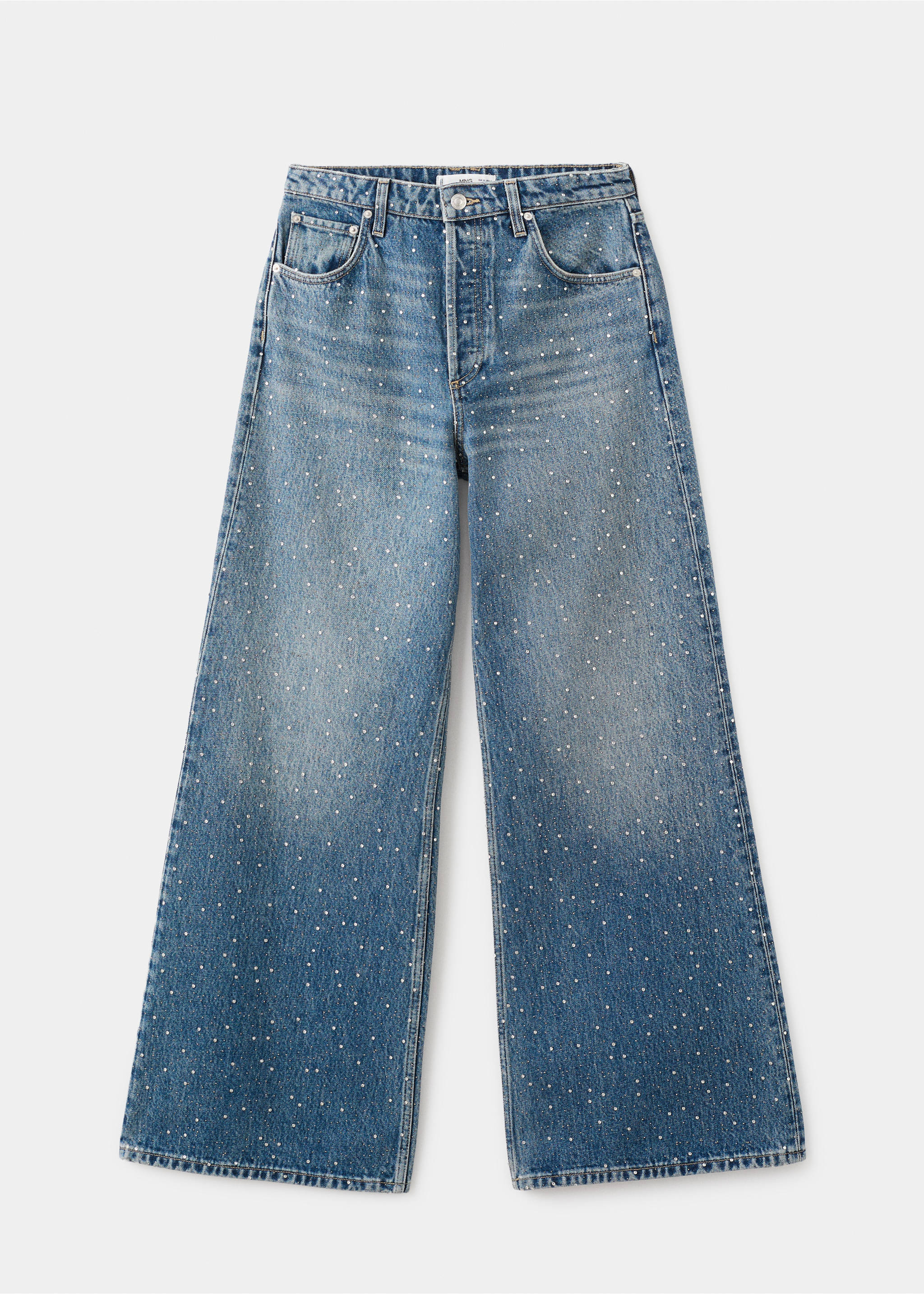 Wide leg jeans with rhinestones - Article without model, Medium Blue. Ref: 17017822-00.