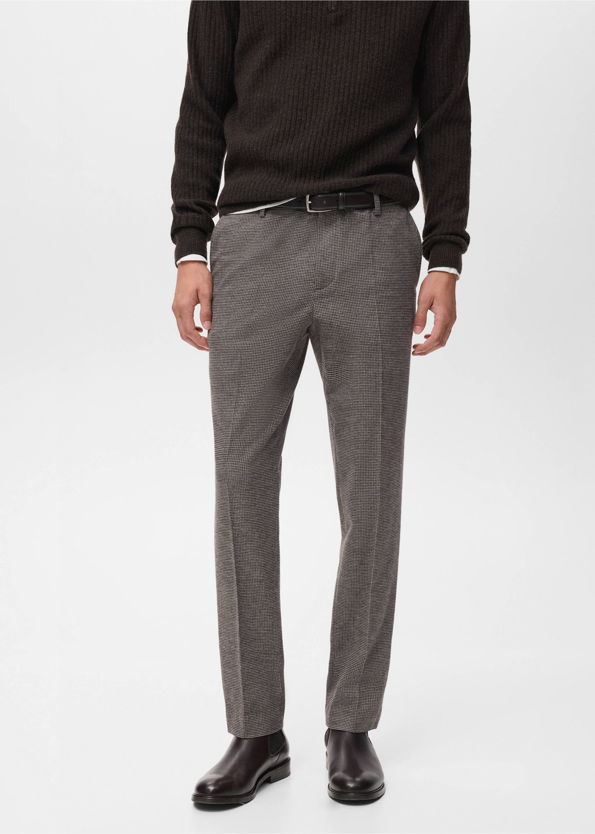 Slim-fit flannel trousers - Medium plane, Brown. Ref: 17017886-00.