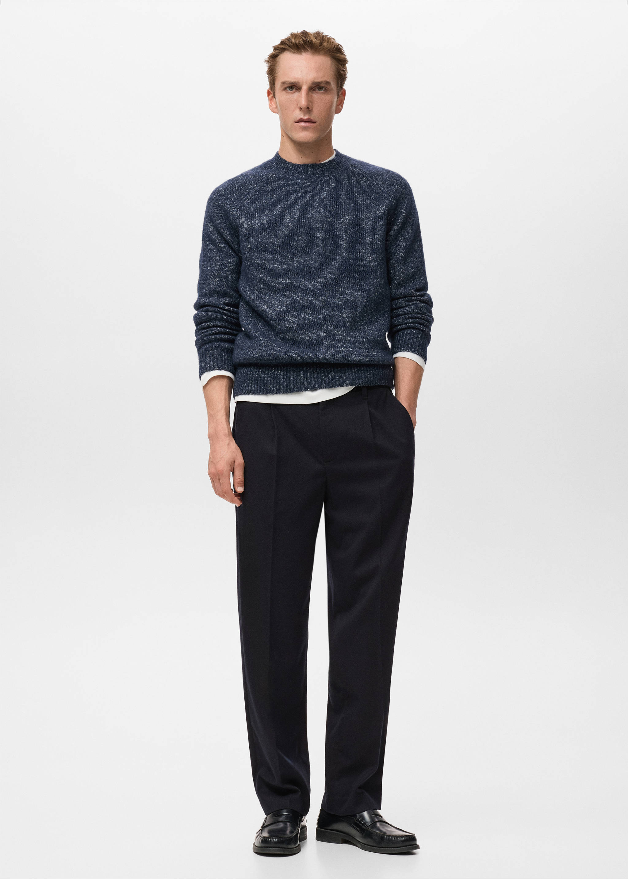 Regular-fit pleated flannel trousers - General plane, Navy. Ref: 17017888-00.