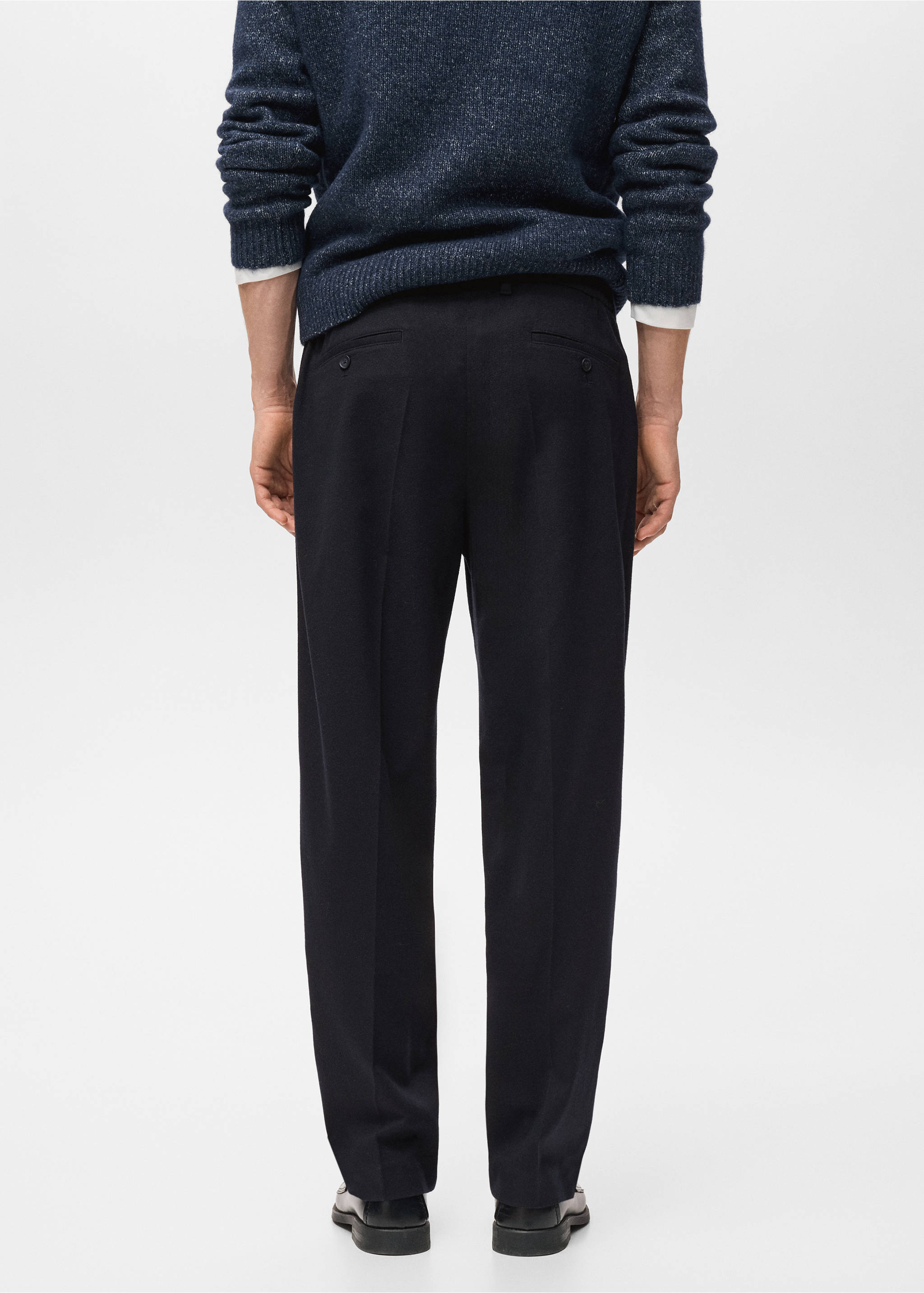 Regular-fit pleated flannel trousers - Reverse of the article, Navy. Ref: 17017888-00.