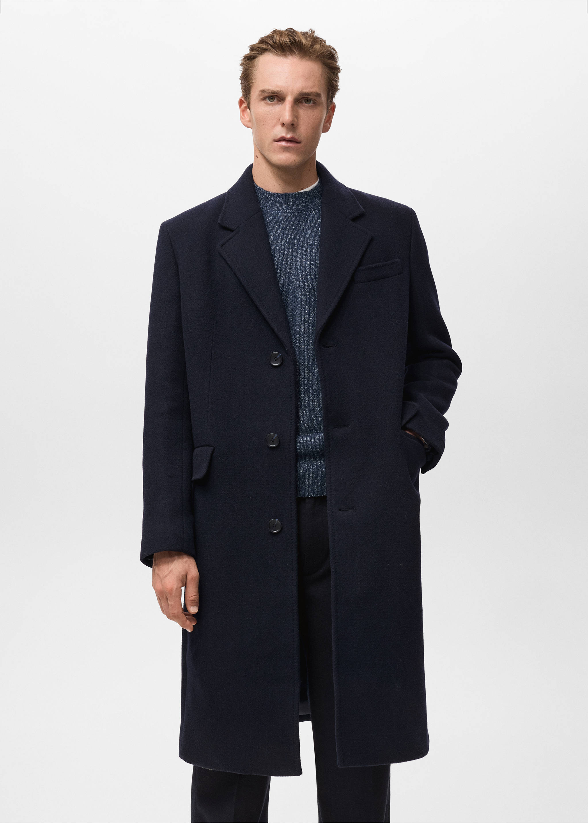 Long wool coat - Medium plane, Navy. Ref: 17017890-00.