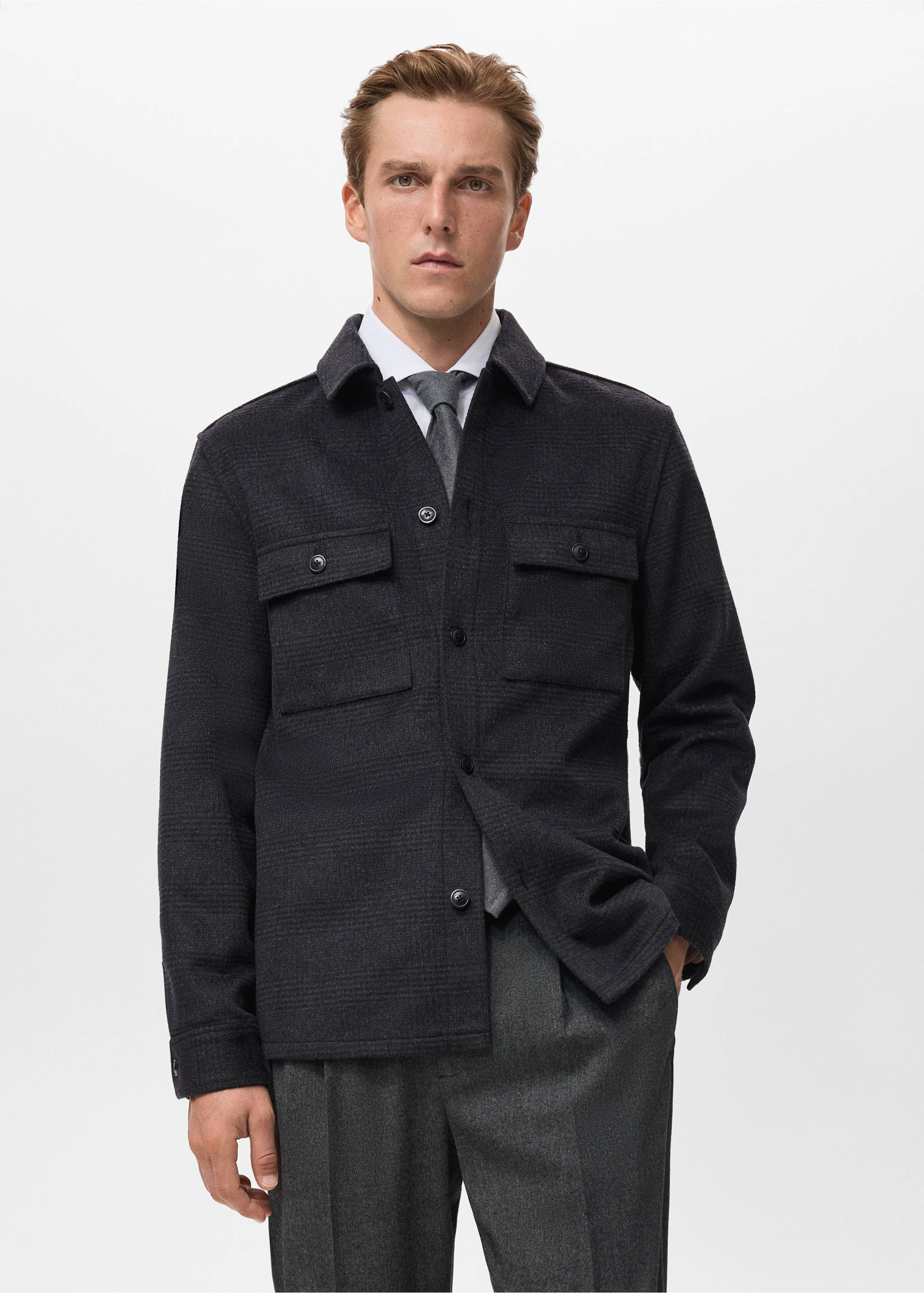 Wool-blend check jacket - Medium plane, Black. Ref: 17017891-00.