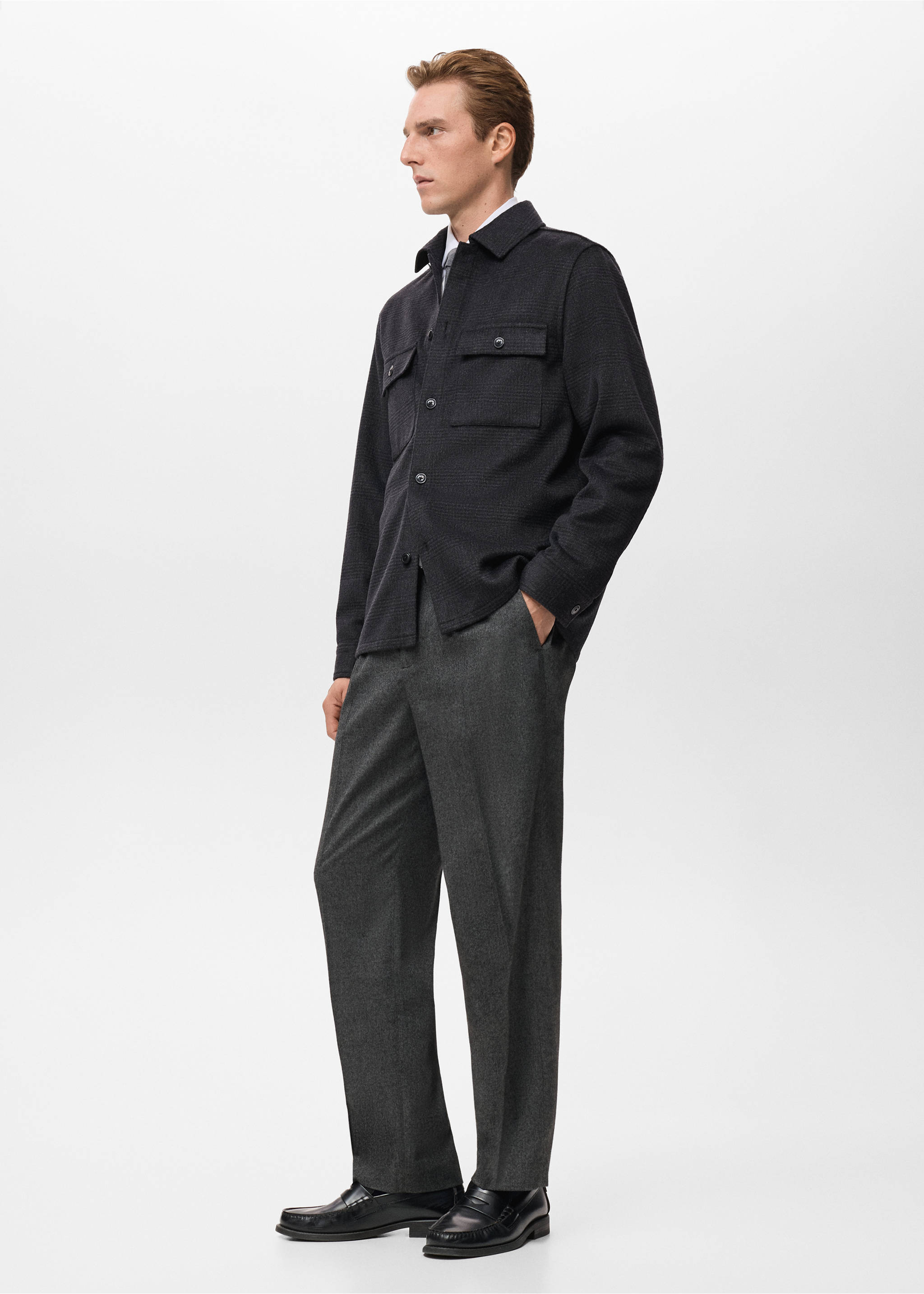 Wool-blend check jacket - Details of the article 2, Black. Ref: 17017891-00.