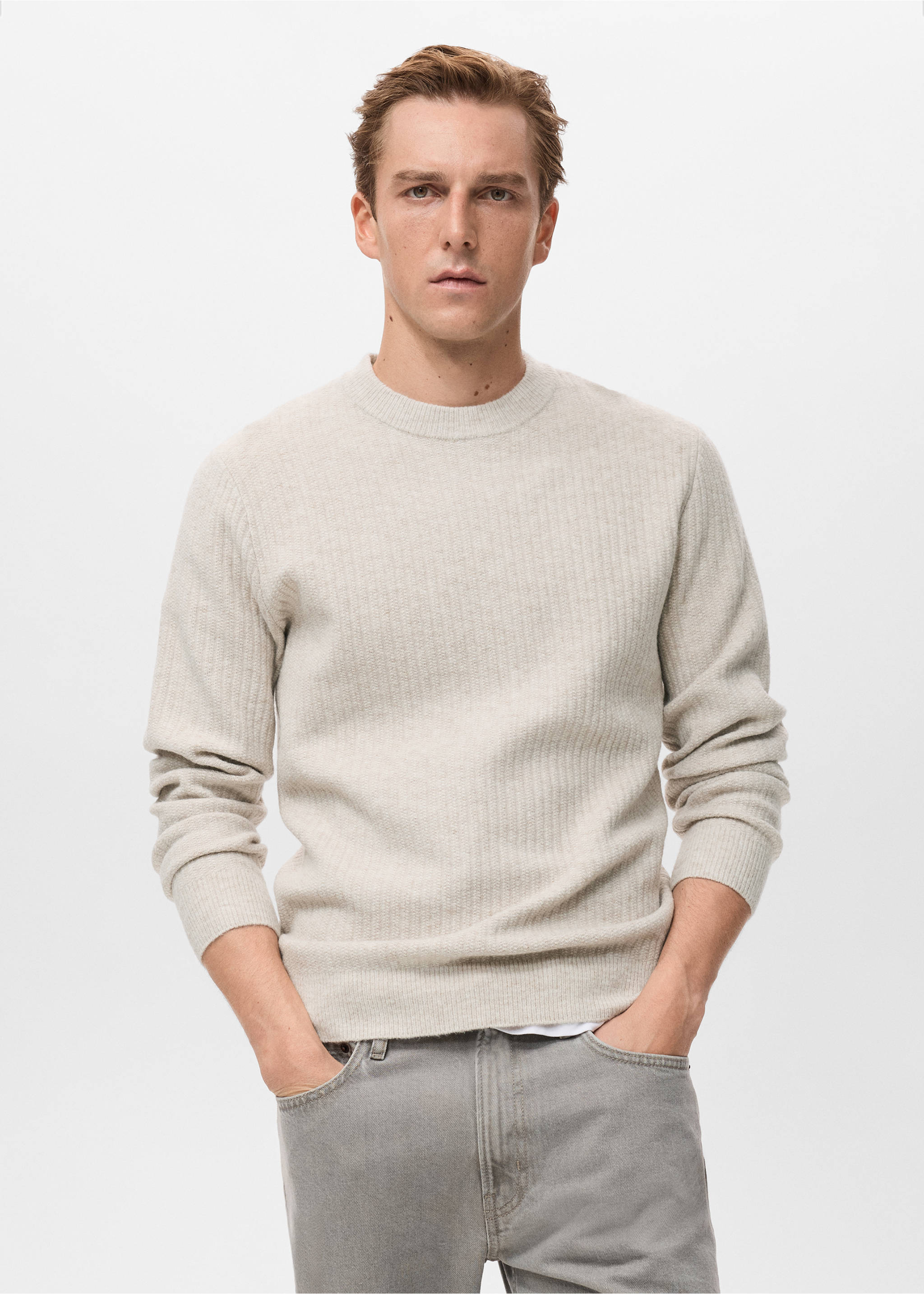Knitted ribbed sweater - Medium plane, Ecru. Ref: 17017898-00.