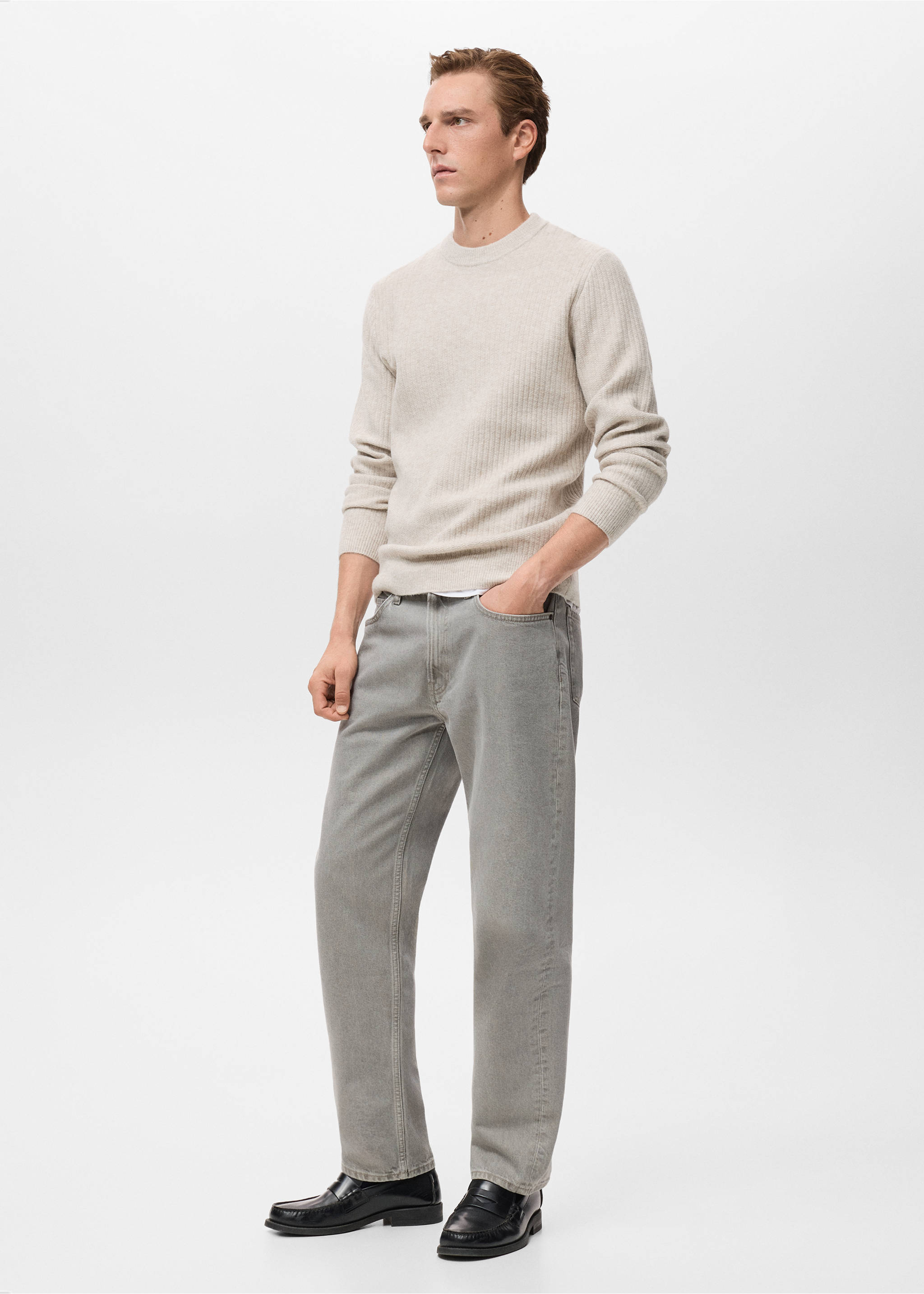 Knitted ribbed sweater - Details of the article 2, Ecru. Ref: 17017898-00.