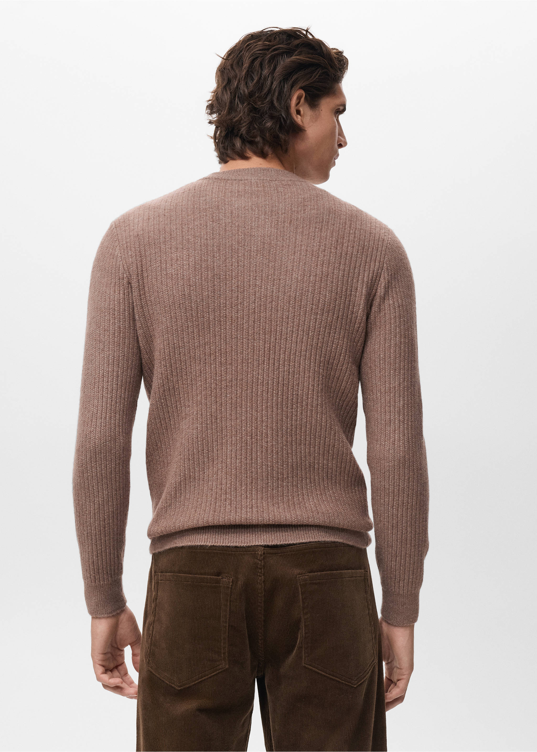 Knitted ribbed sweater - Reverse of the article, Medium Brown. Ref: 17017898-00.