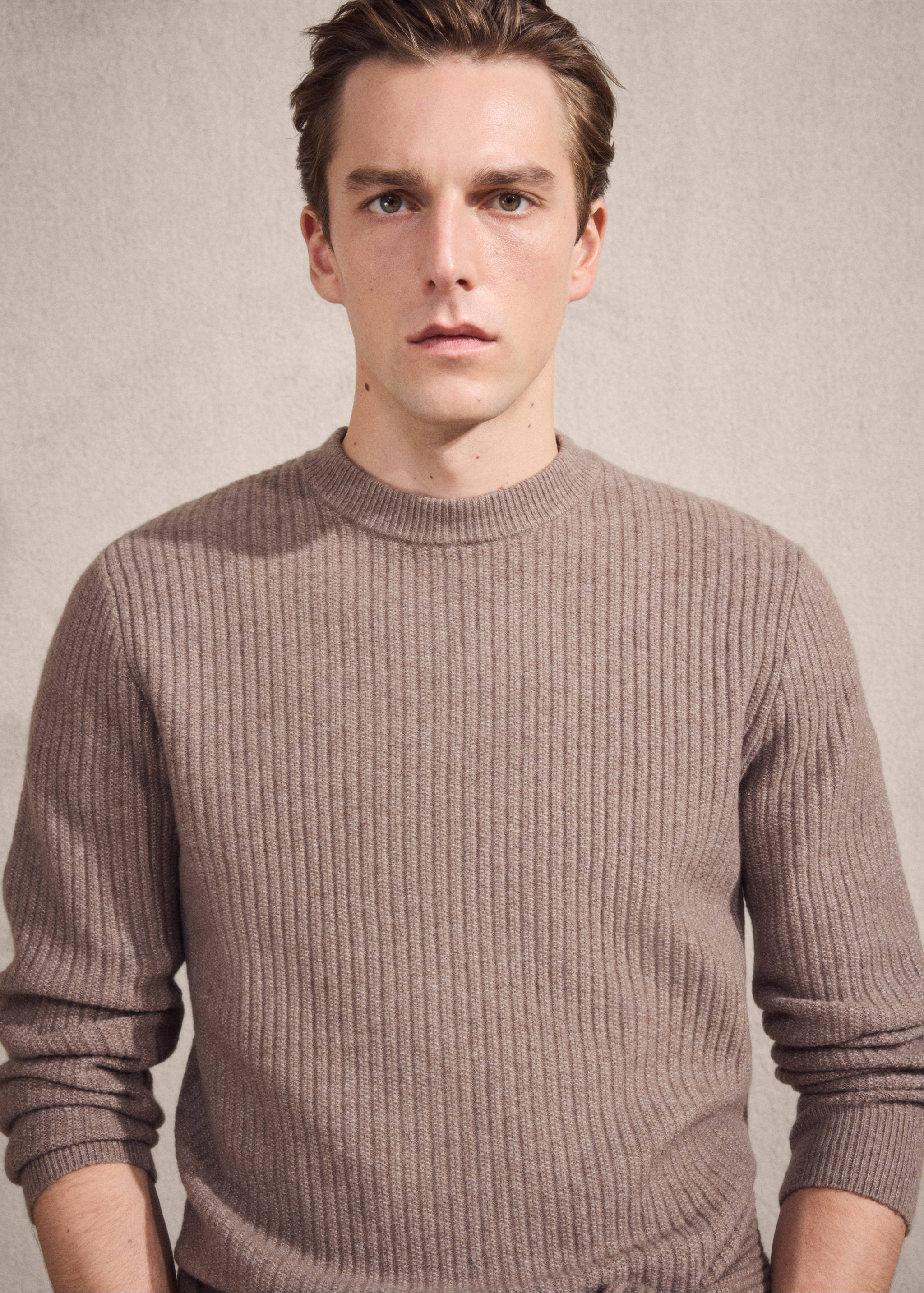 Knitted ribbed sweater - Details of the article 3, Medium Brown. Ref: 17017898-00.