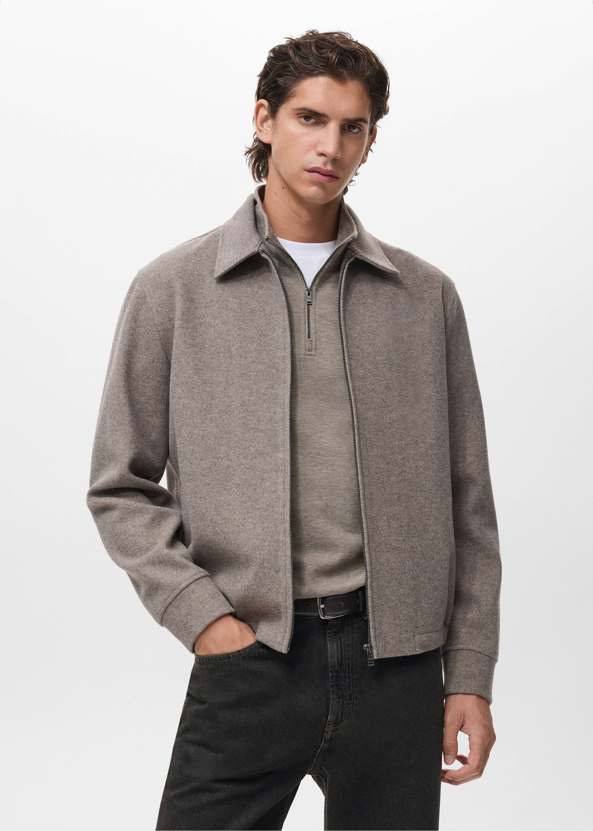 Zip-up cloth jacket - Medium plane, Medium Brown. Ref: 17017901-00.