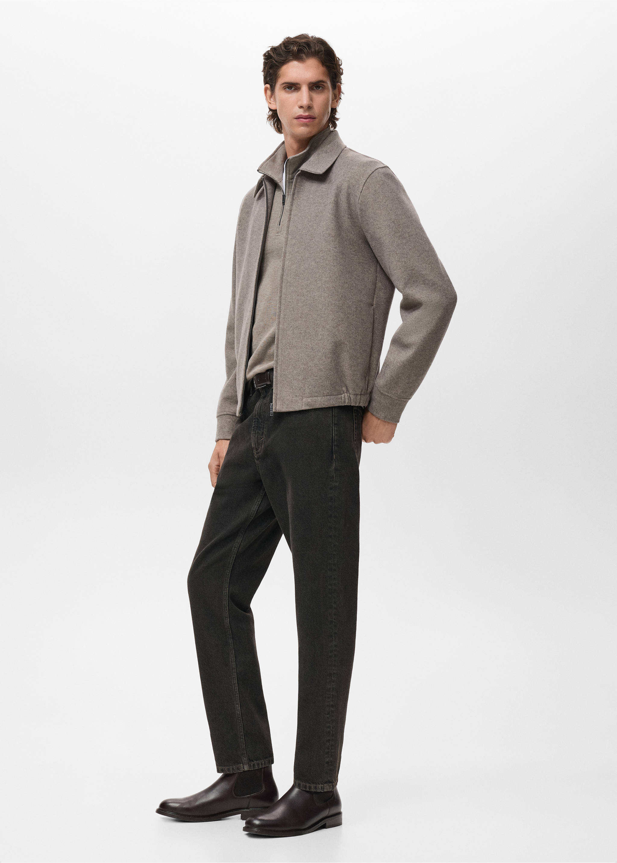 Zip-up cloth jacket - Details of the article 2, Medium Brown. Ref: 17017901-00.
