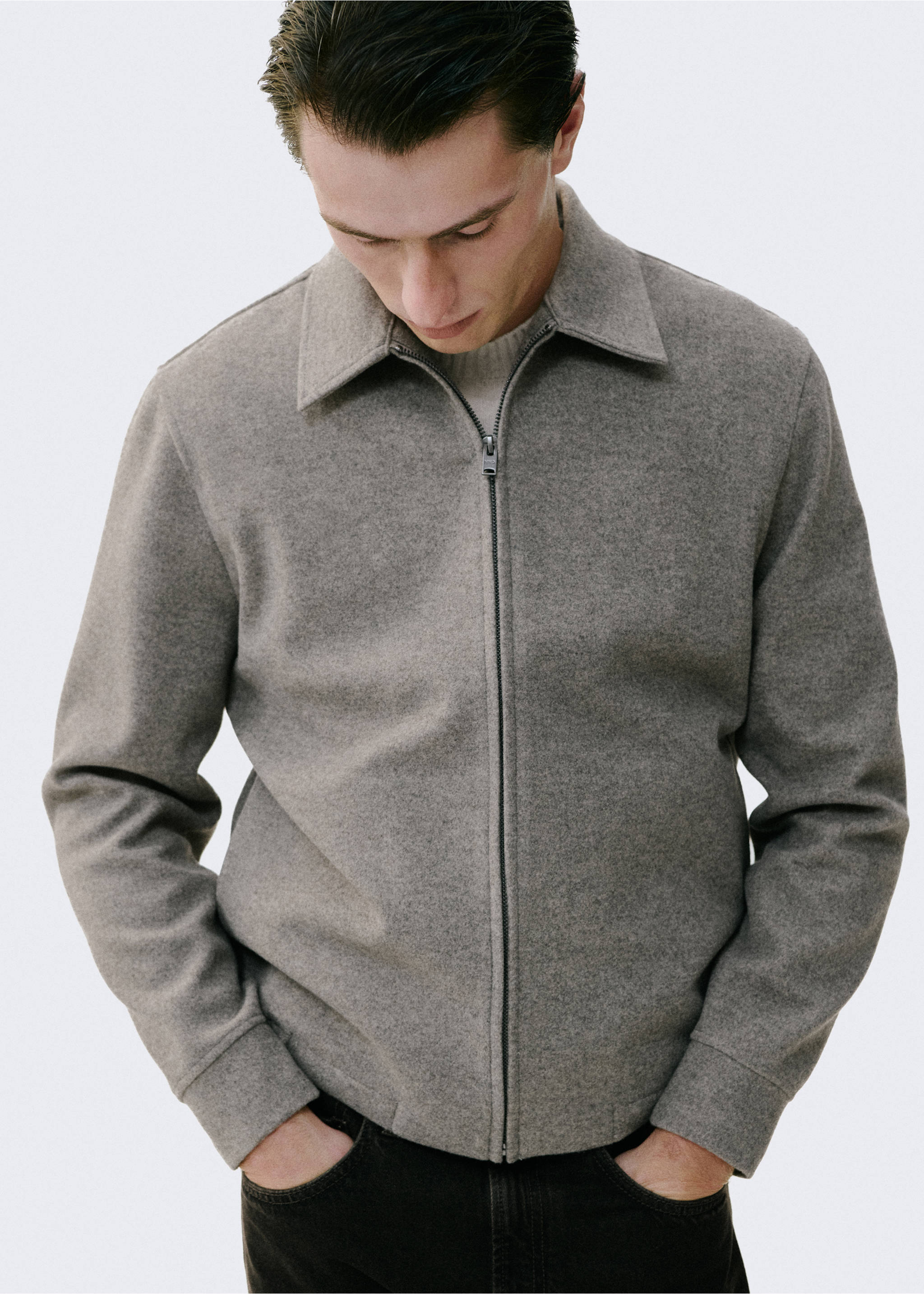Zip-up cloth jacket - Details of the article 3, Medium Brown. Ref: 17017901-00.