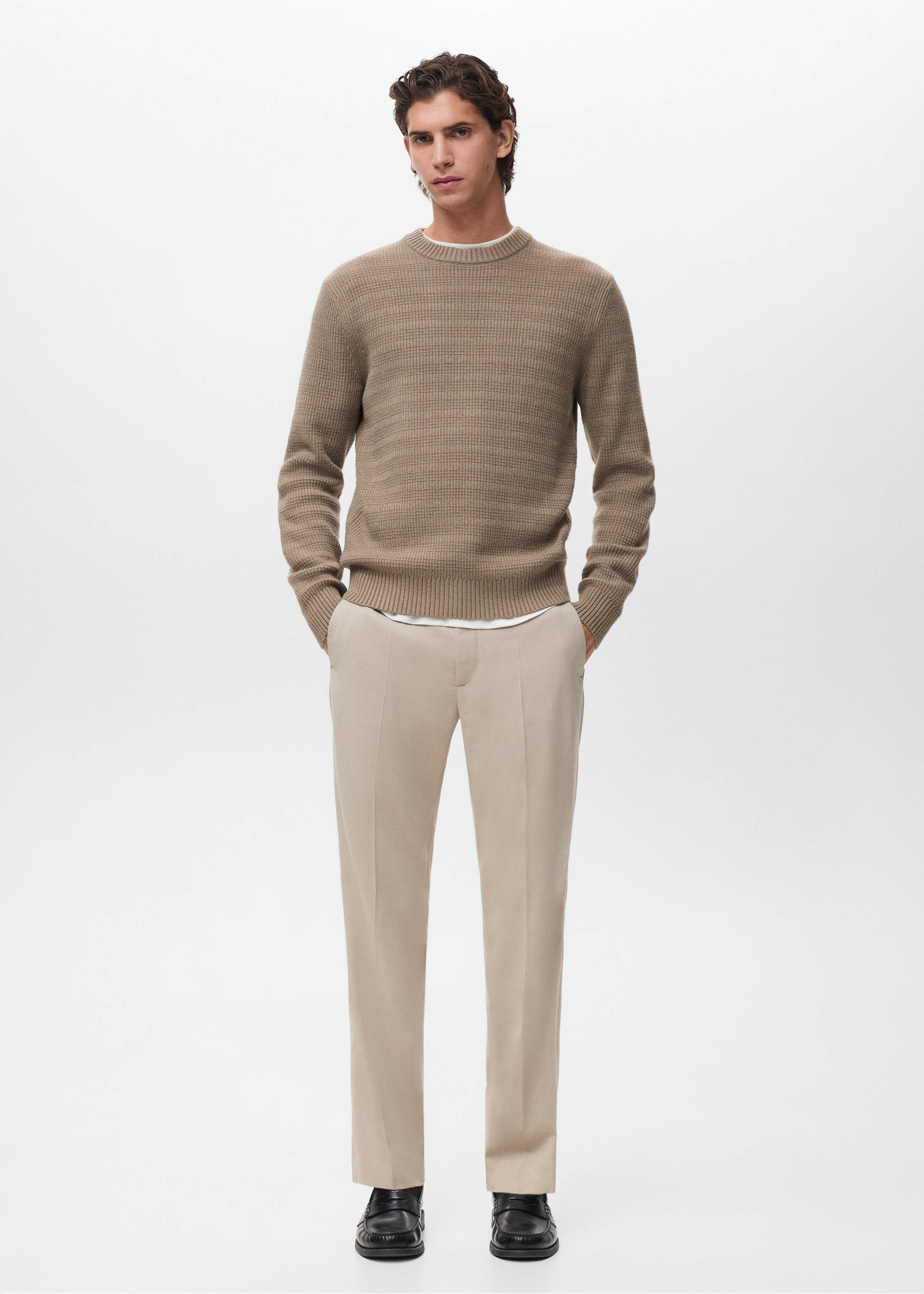 Structured knitted sweater - General plane, Medium Brown. Ref: 17017902-00.