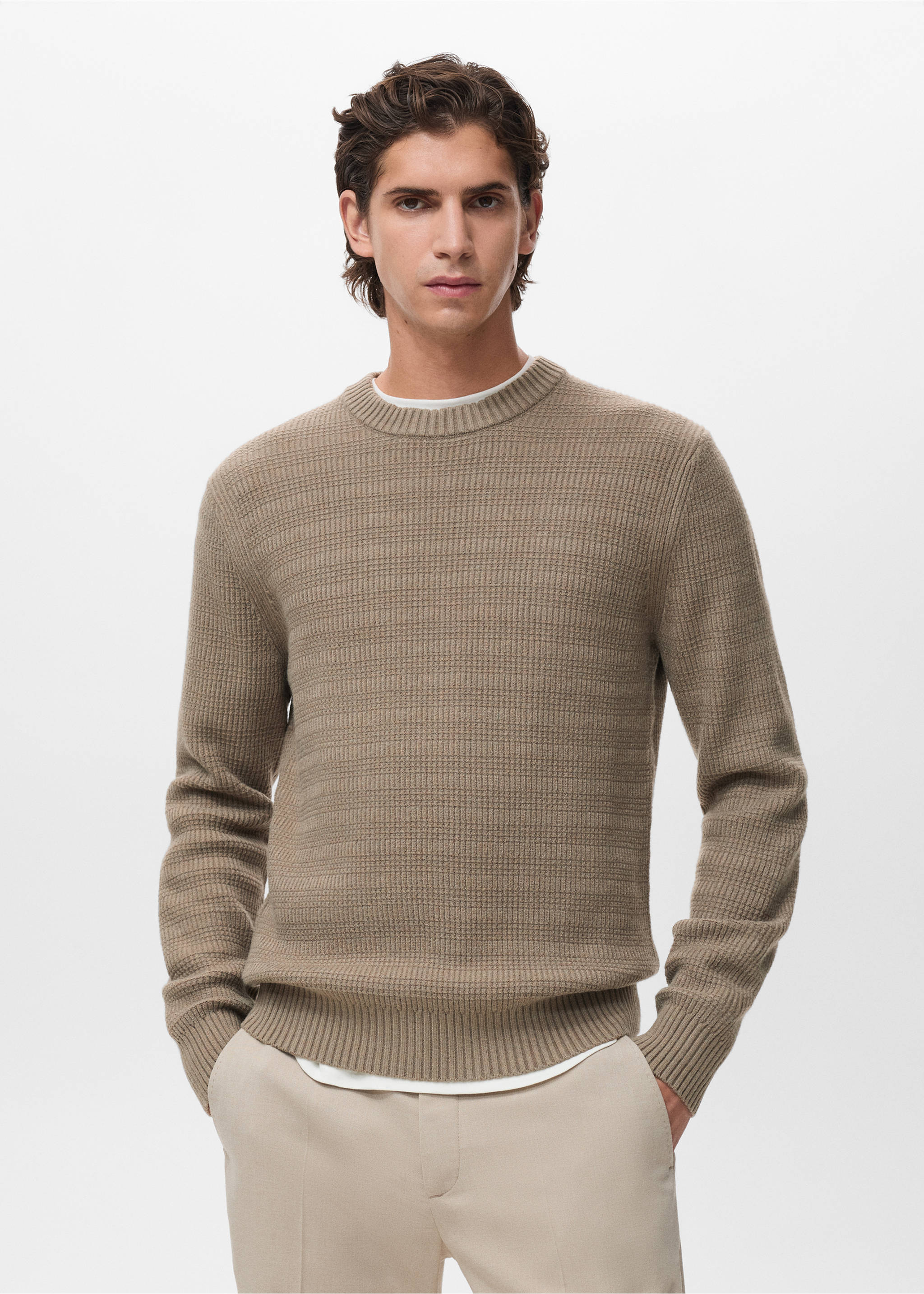 Structured knitted sweater - Medium plane, Medium Brown. Ref: 17017902-00.