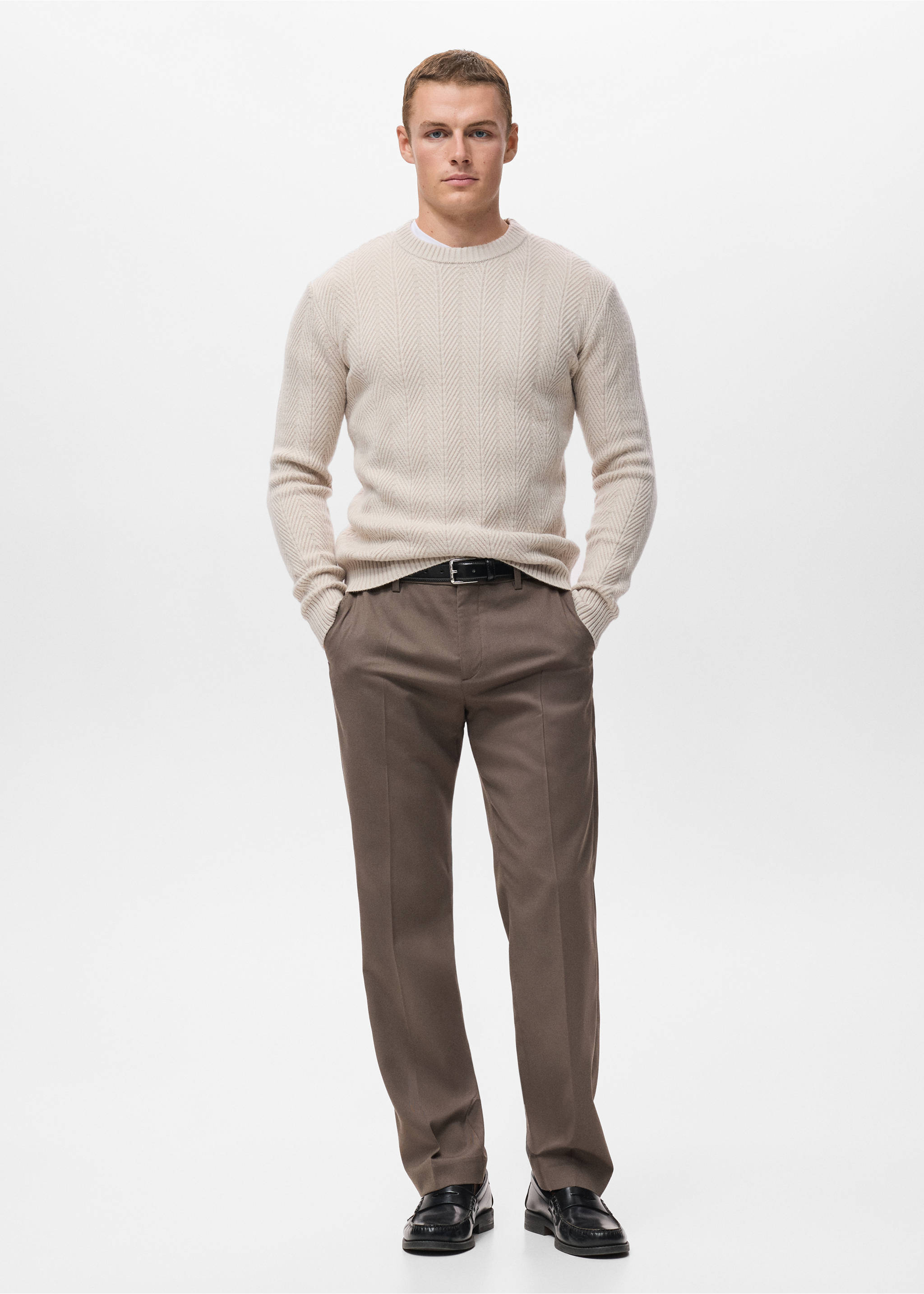 Herringbone structured sweater - General plane, Ecru. Ref: 17017904-00.