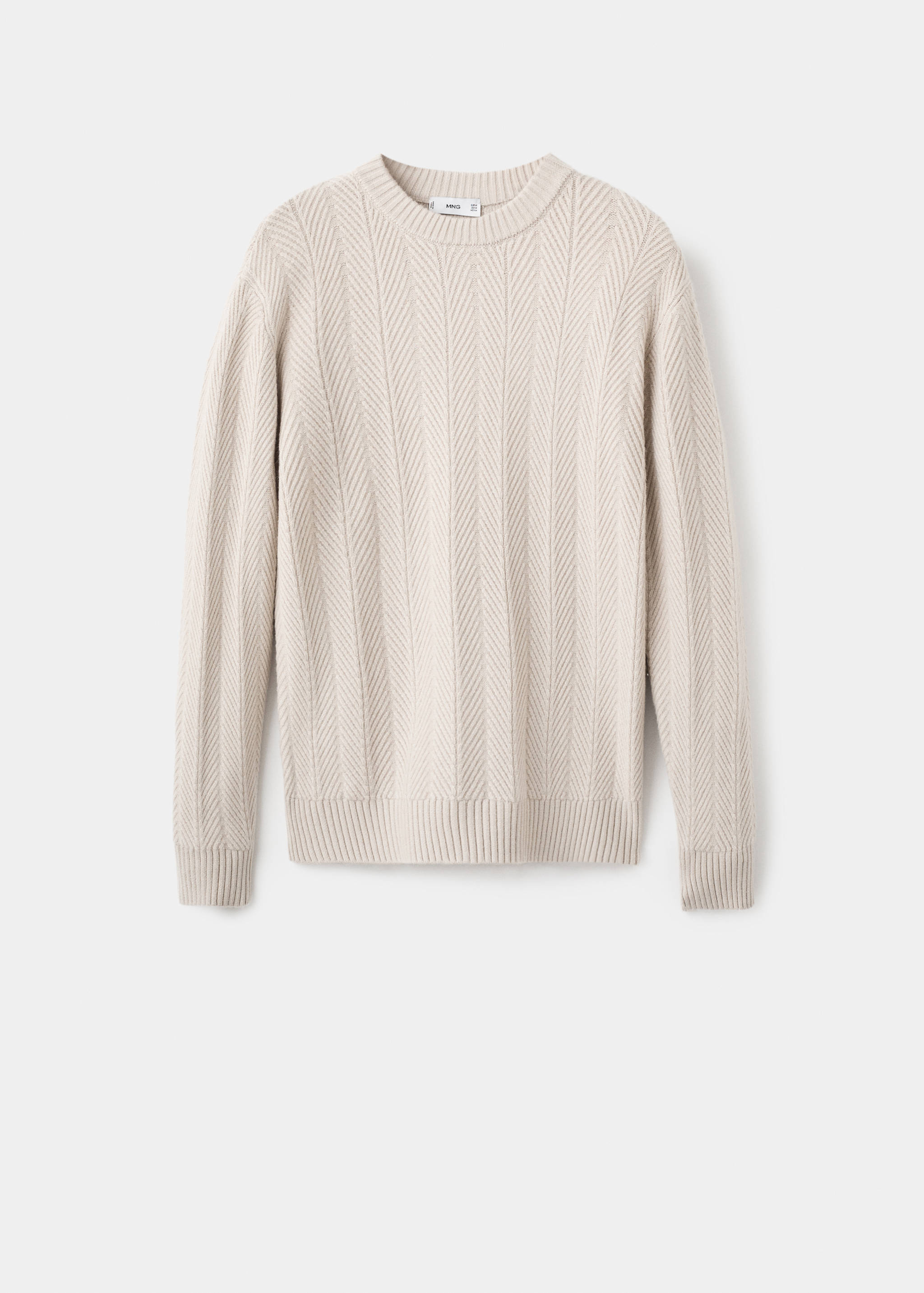 Beige crew neck jersey with a textured ribbed chevron pattern.