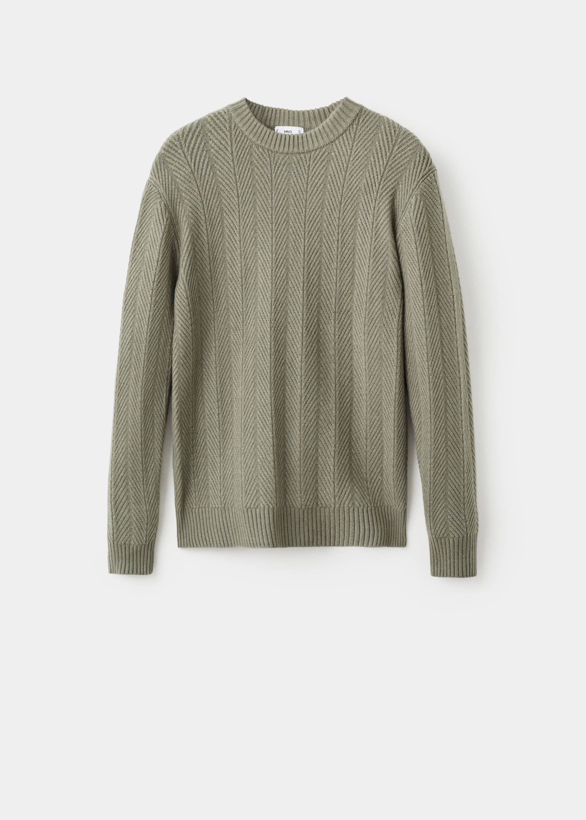 Light olive green men's knit jersey with a crew neck and textured chevron pattern.