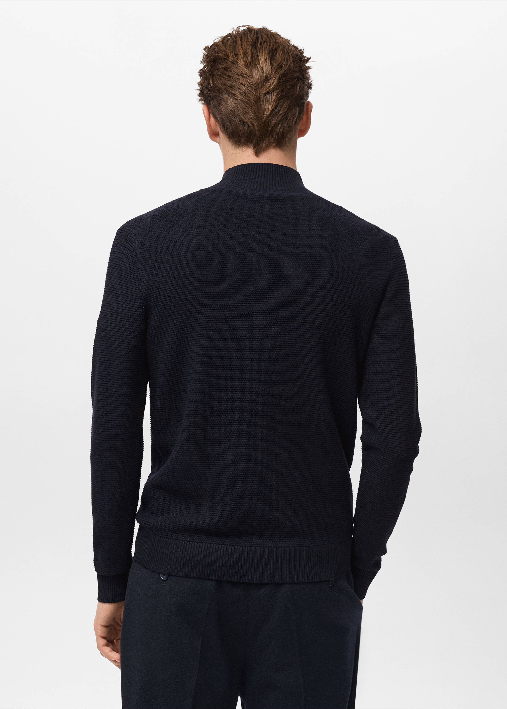 Structured perkins-neck sweater - Reverse of the article, Navy. Ref: 17017906-00.