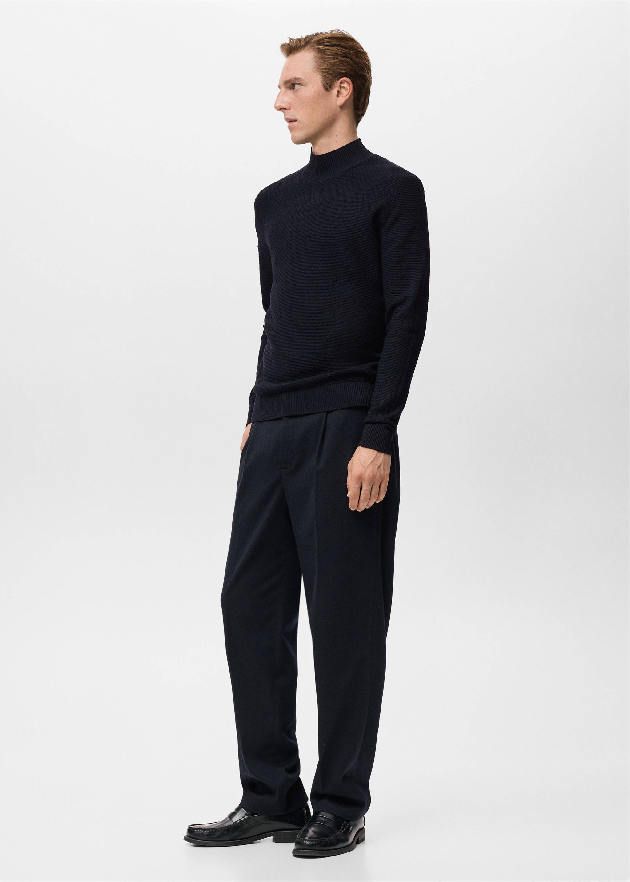 Structured perkins-neck sweater - Details of the article 2, Navy. Ref: 17017906-00.