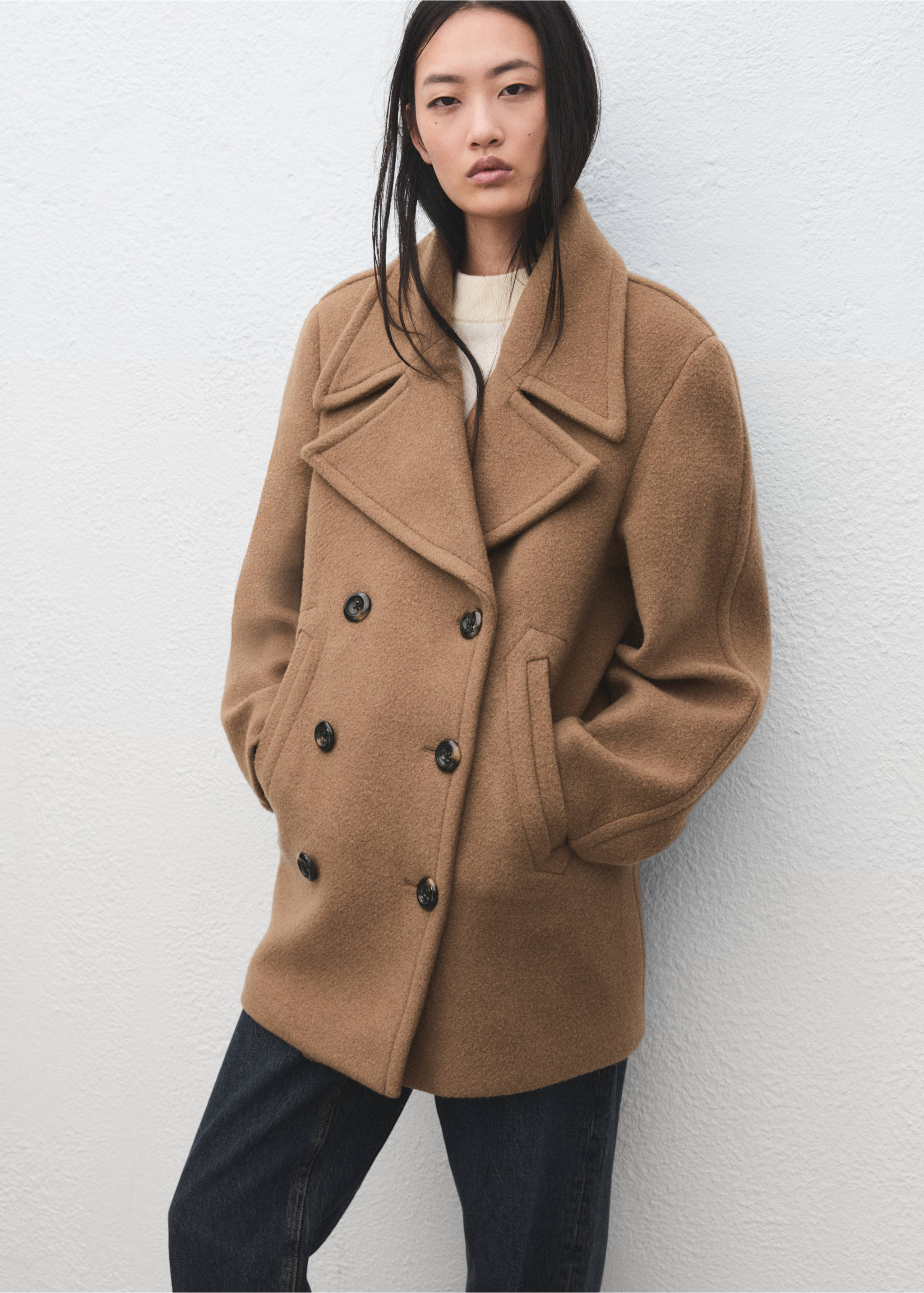 Manteco wool double-breasted coat - Medium plane, Medium Brown. Ref: 17017912-00.