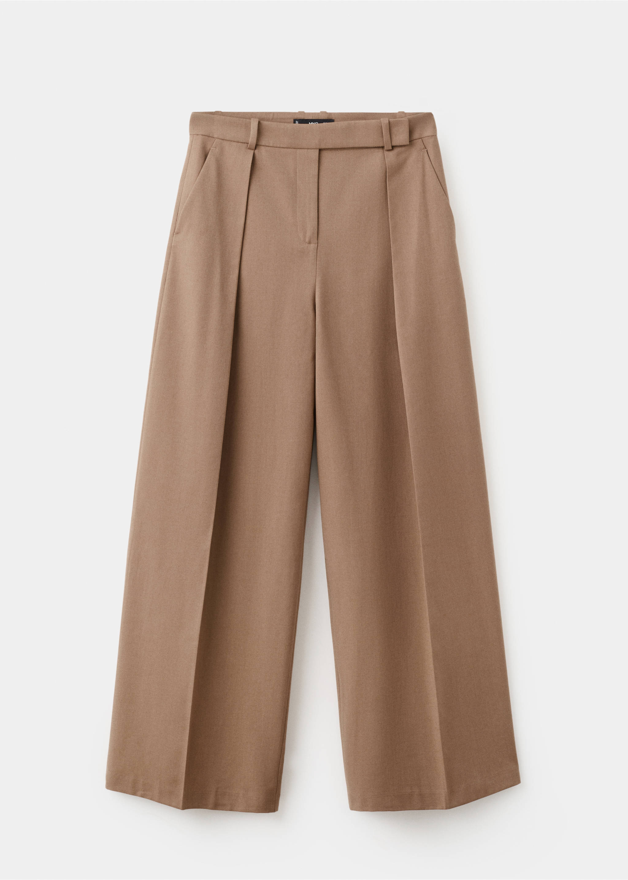 Straight-leg pleated trousers with front fly - Article without model, Medium Brown. Ref: 17017916-00.