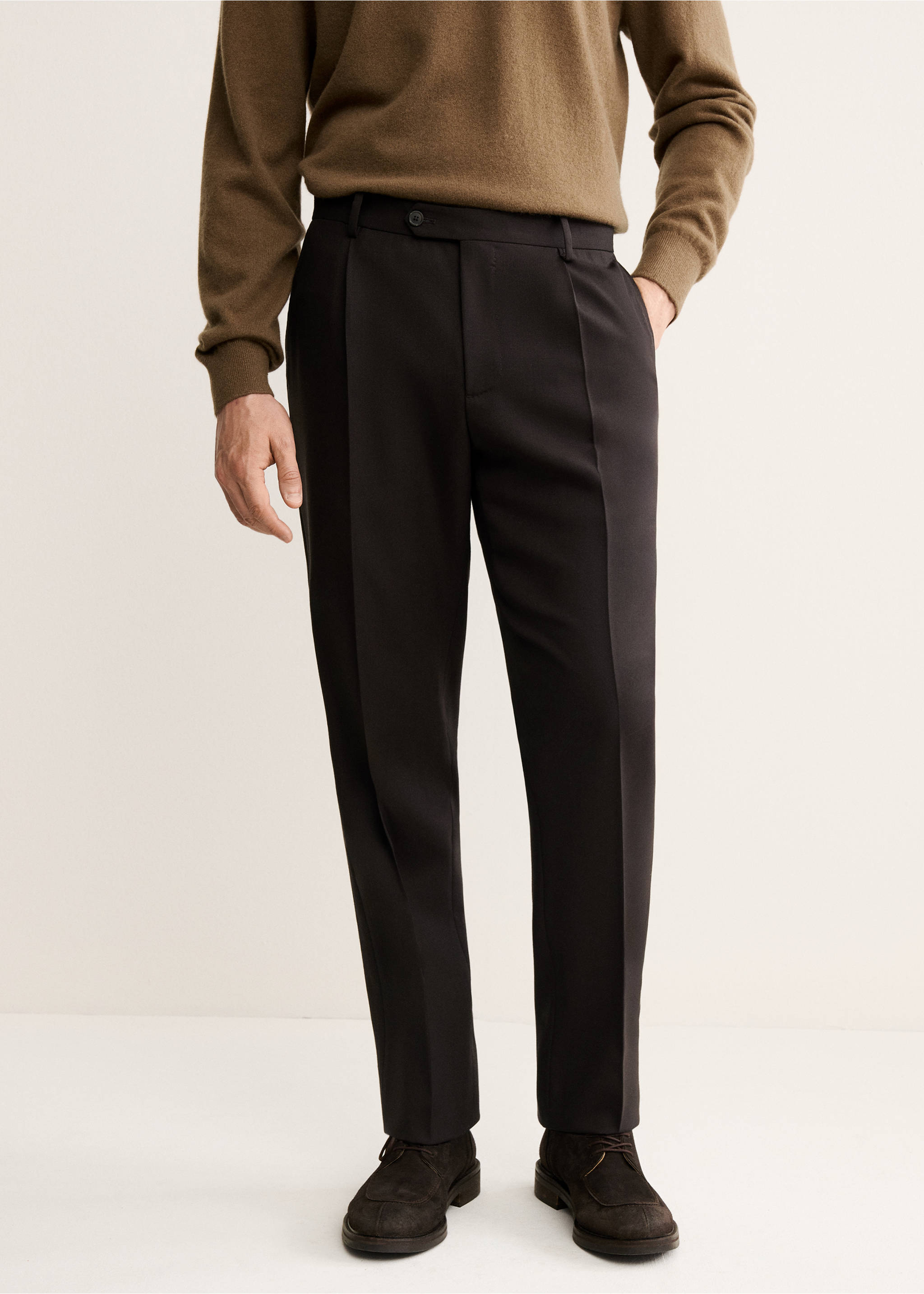 100% Italian wool smart trousers - Medium plane, Brown. Ref: 17018274-00.