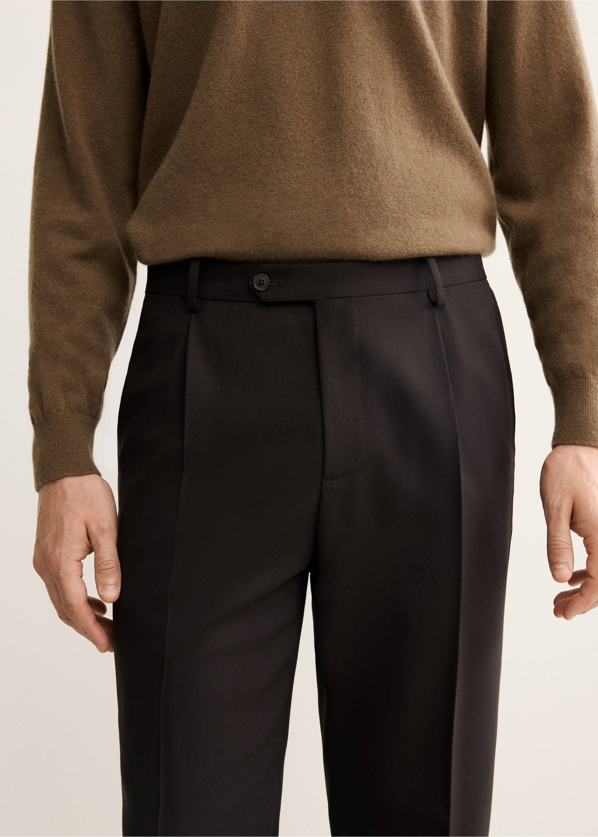 100% Italian wool smart trousers - Details of the article 1, Brown. Ref: 17018274-00.