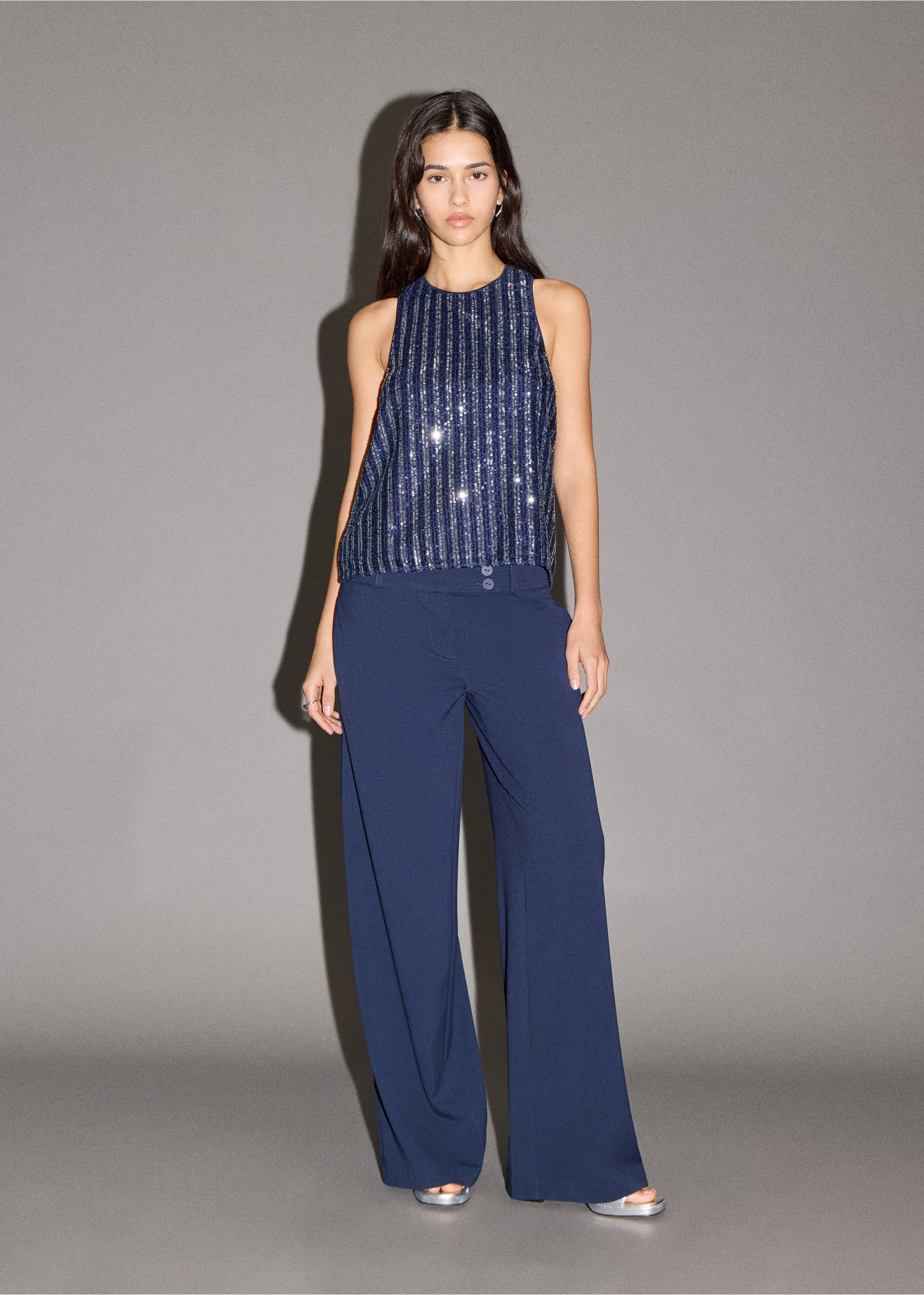 Top rayures multicolores sequins - Plan général, Bleu. Ref: 17018277-00.