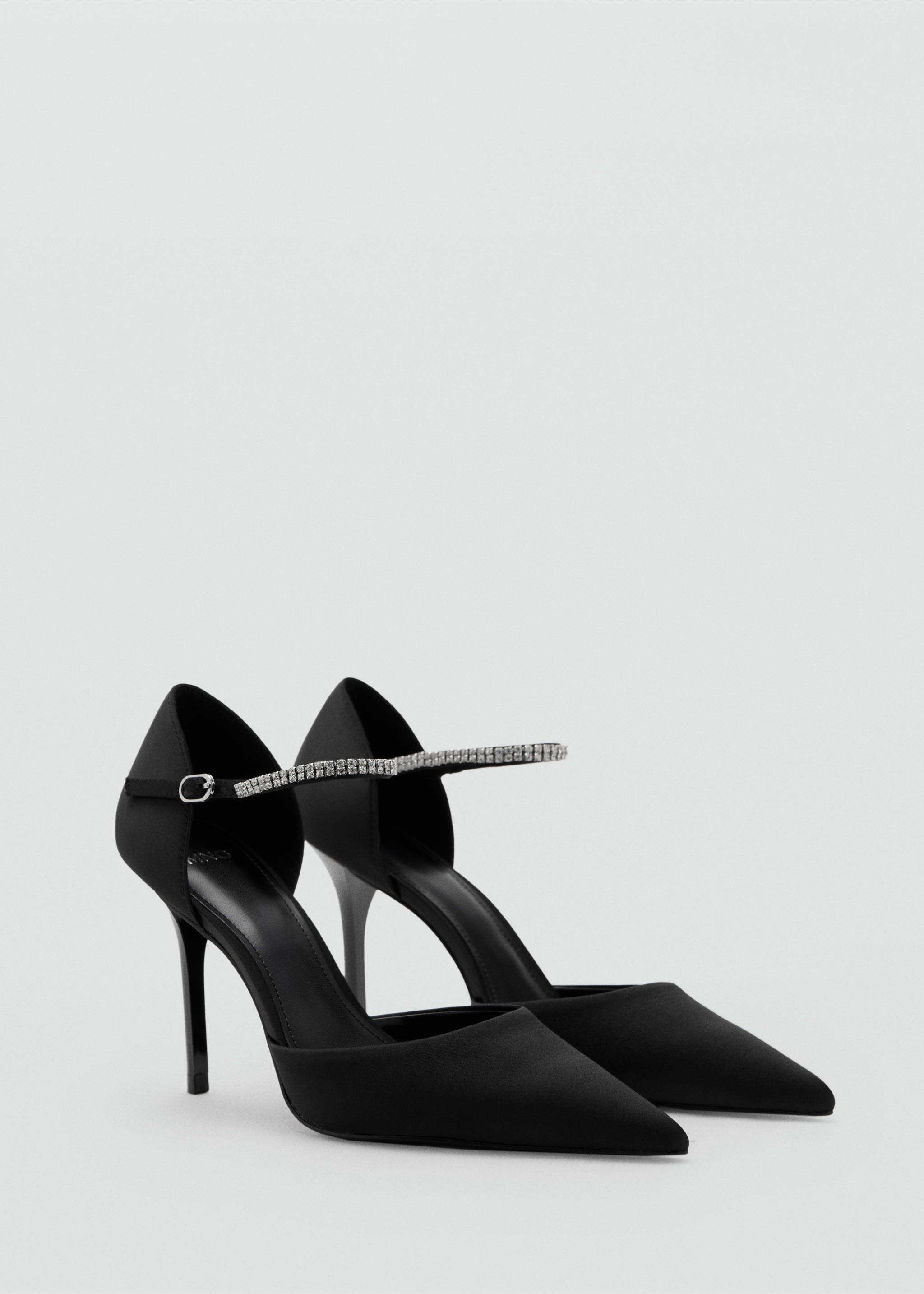 Strappy heeled shoes with rhinestones - Medium plane, Black. Ref: 17019101-00.
